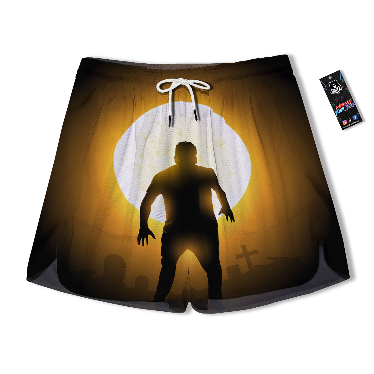 Walking Zombie Halloween Print Men's Running Shorts-grizzshop