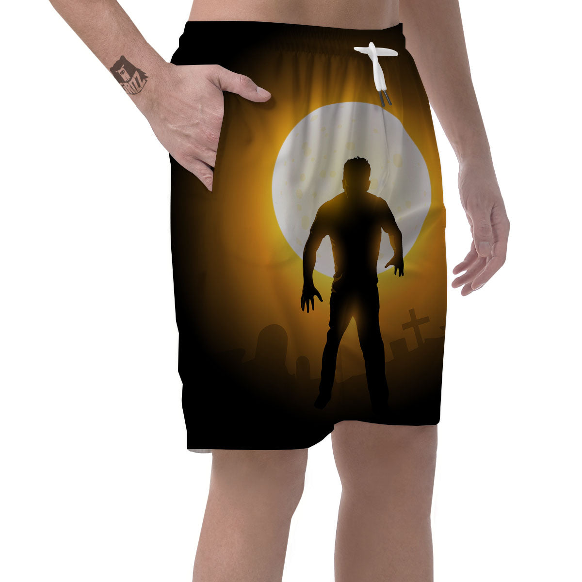 Walking Zombie Halloween Print Men's Shorts-grizzshop