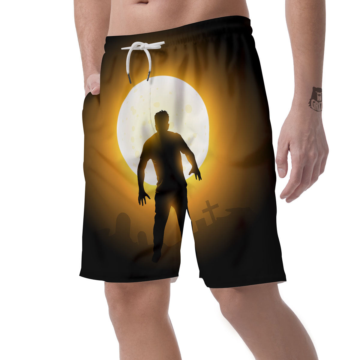 Walking Zombie Halloween Print Men's Shorts-grizzshop