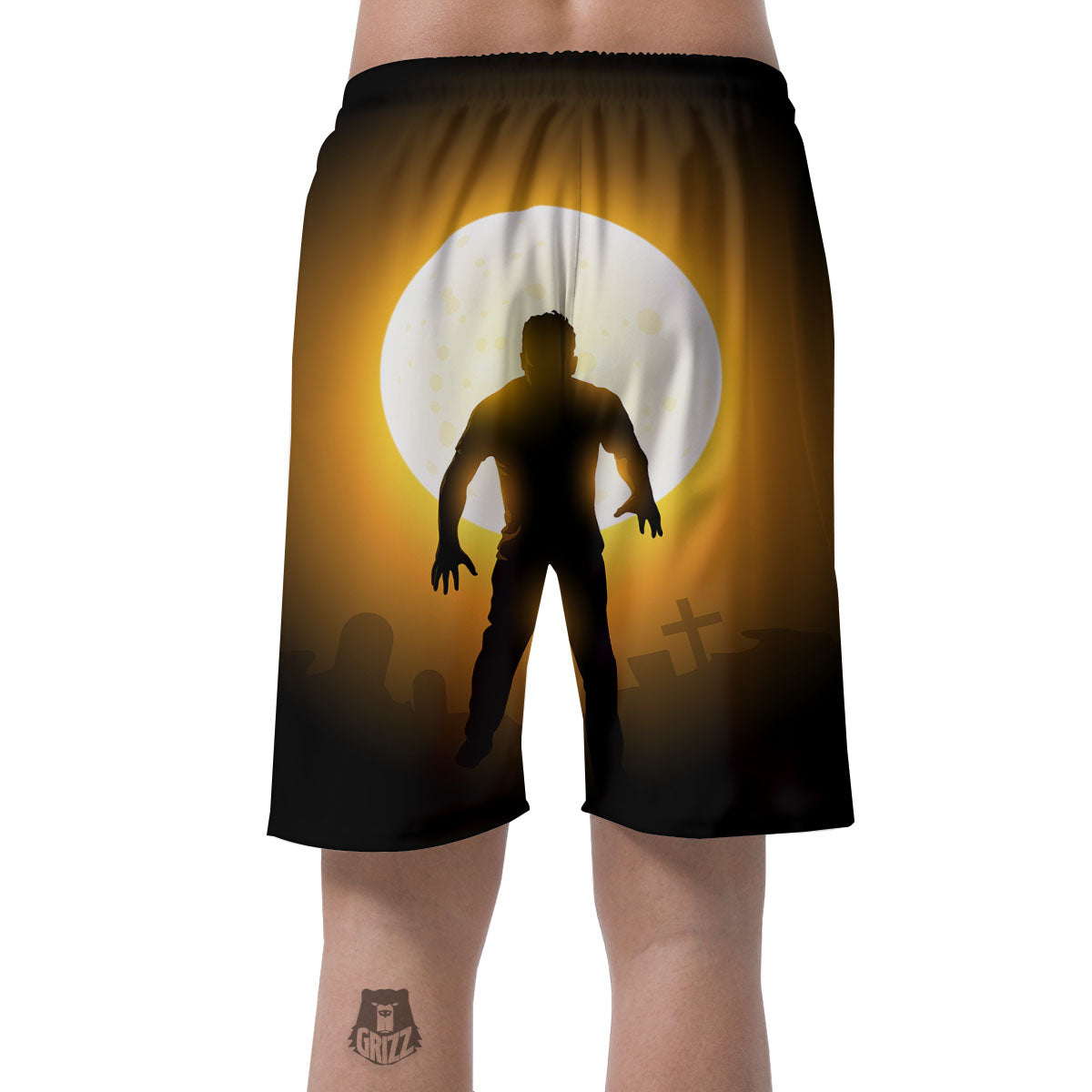 Walking Zombie Halloween Print Men's Shorts-grizzshop