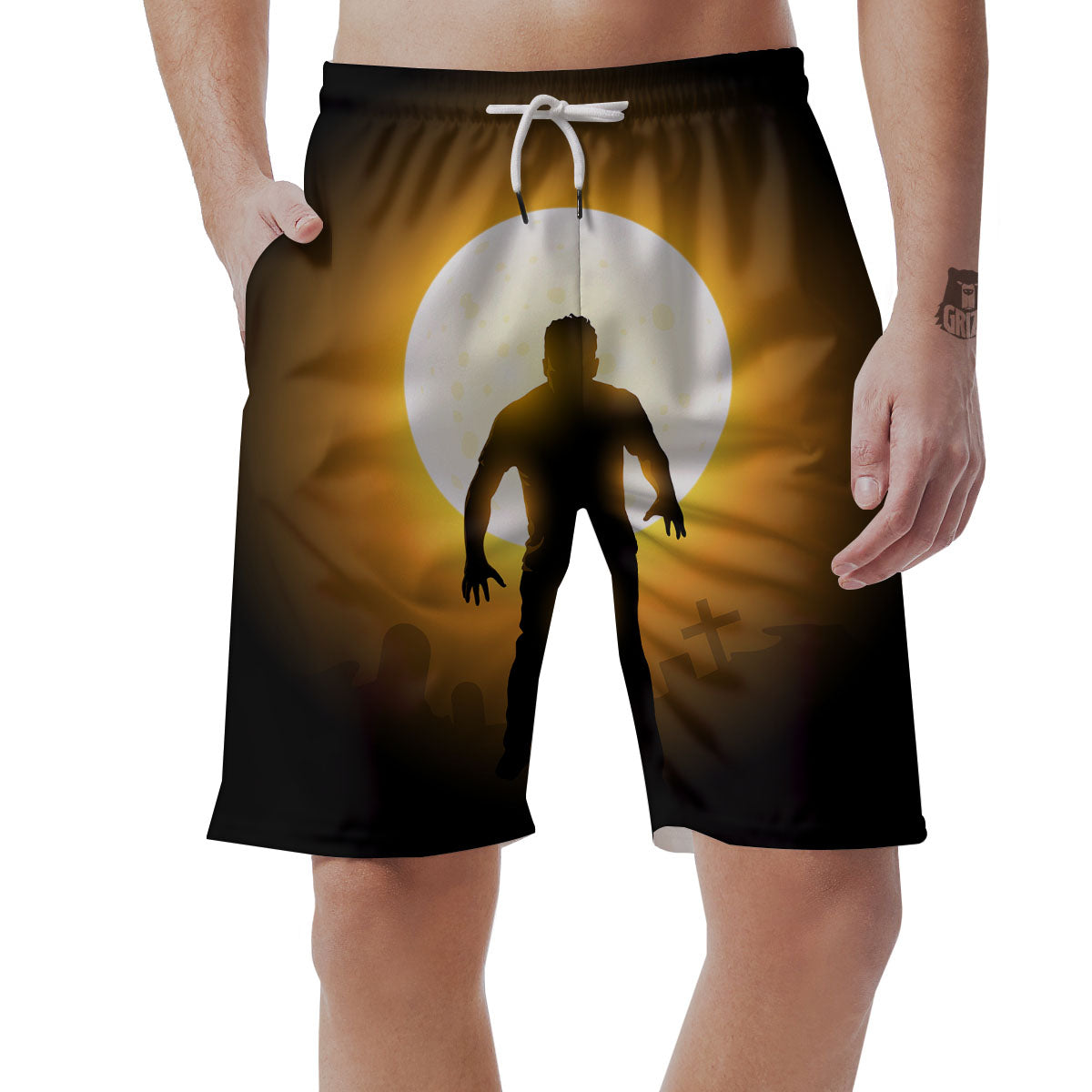 Walking Zombie Halloween Print Men's Shorts-grizzshop