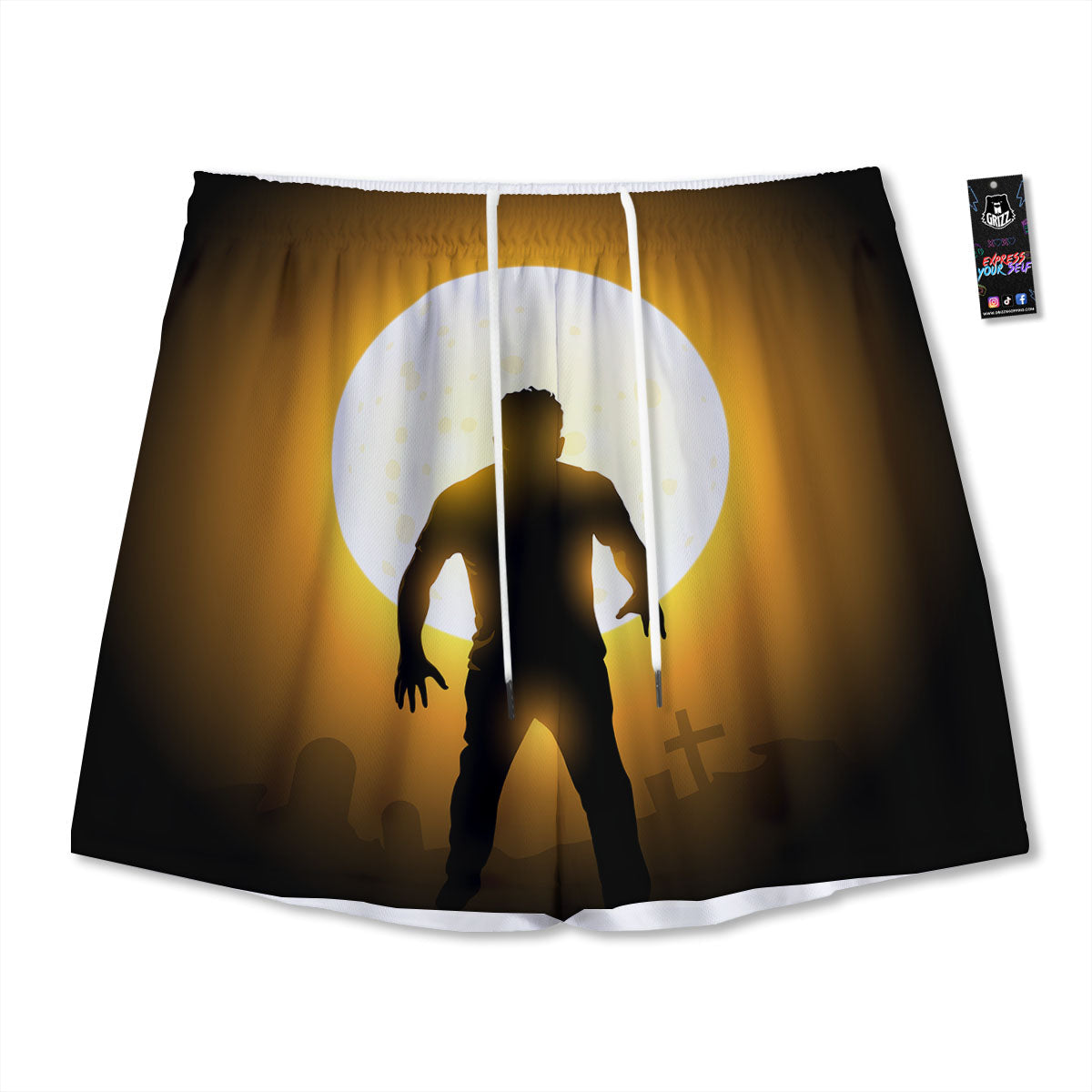 Walking Zombie Halloween Print Mesh Shorts