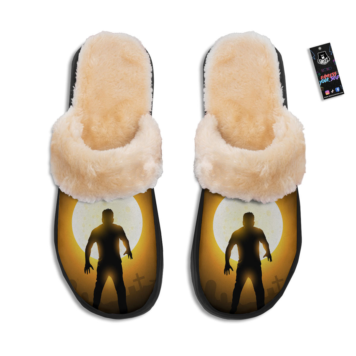 Walking Zombie Halloween Print Slippers-grizzshop
