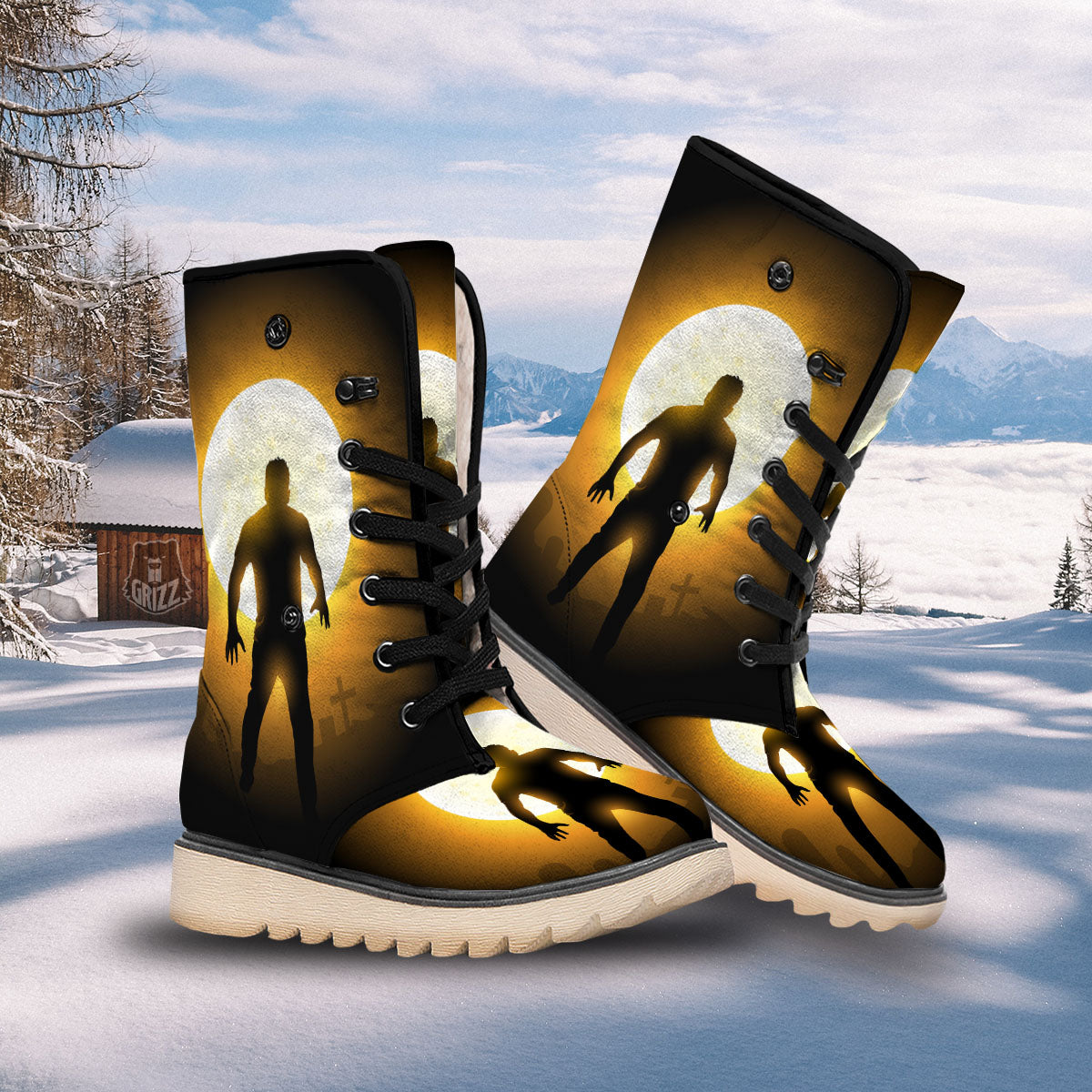 Walking Zombie Halloween Print Snow Boots-grizzshop