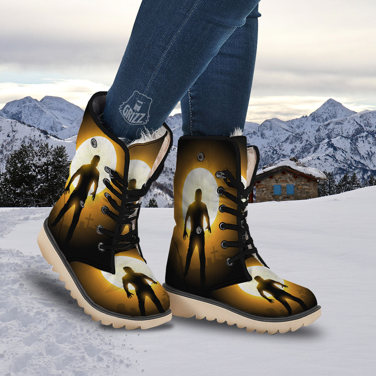 Walking Zombie Halloween Print Snow Boots-grizzshop