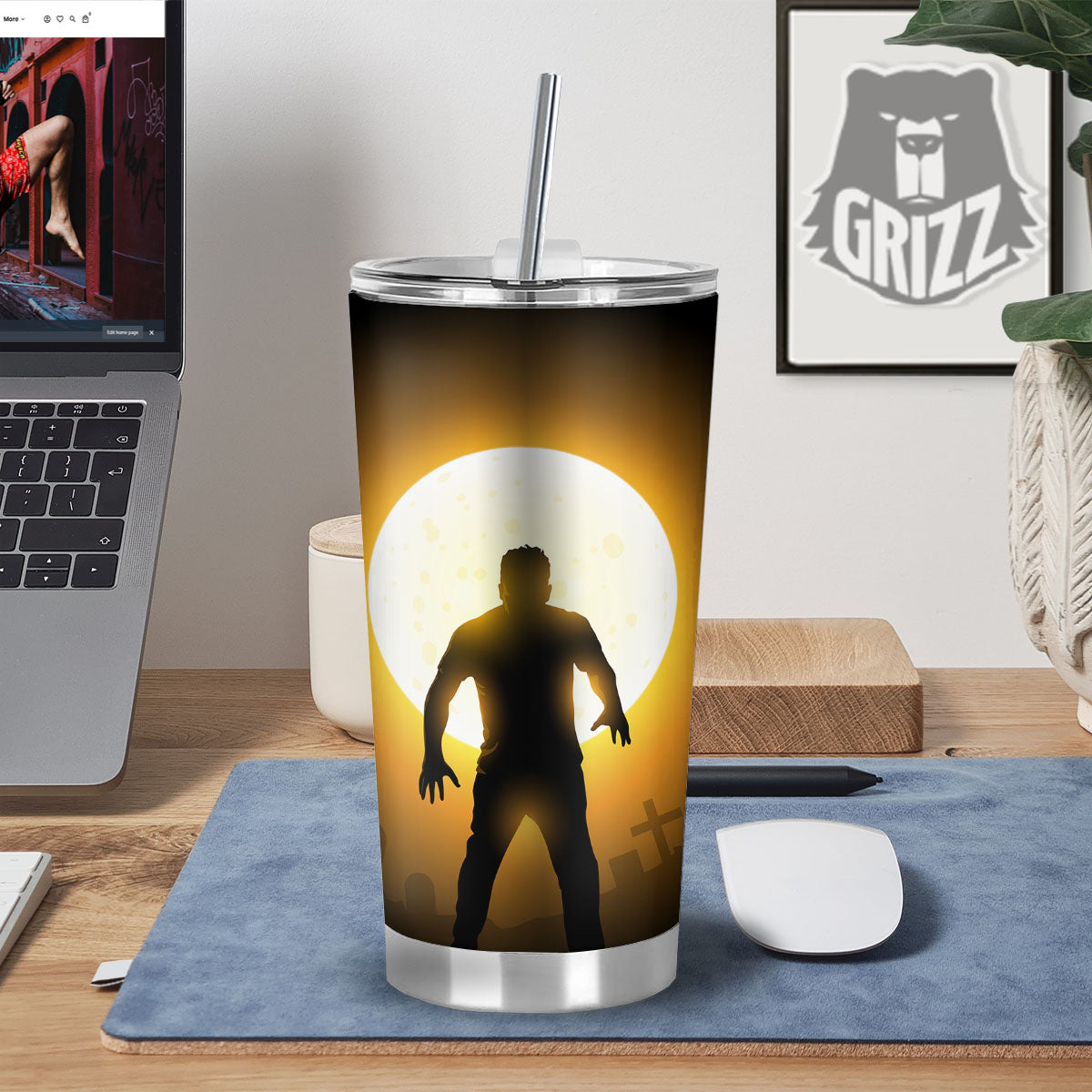 Walking Zombie Halloween Print Tumbler-grizzshop