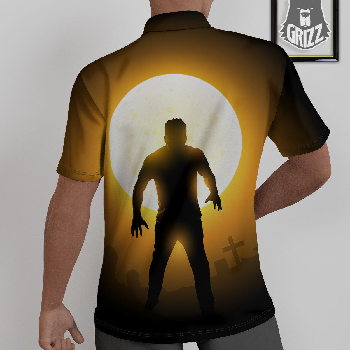 Walking Zombie Halloween Print Untucked Shirts-grizzshop