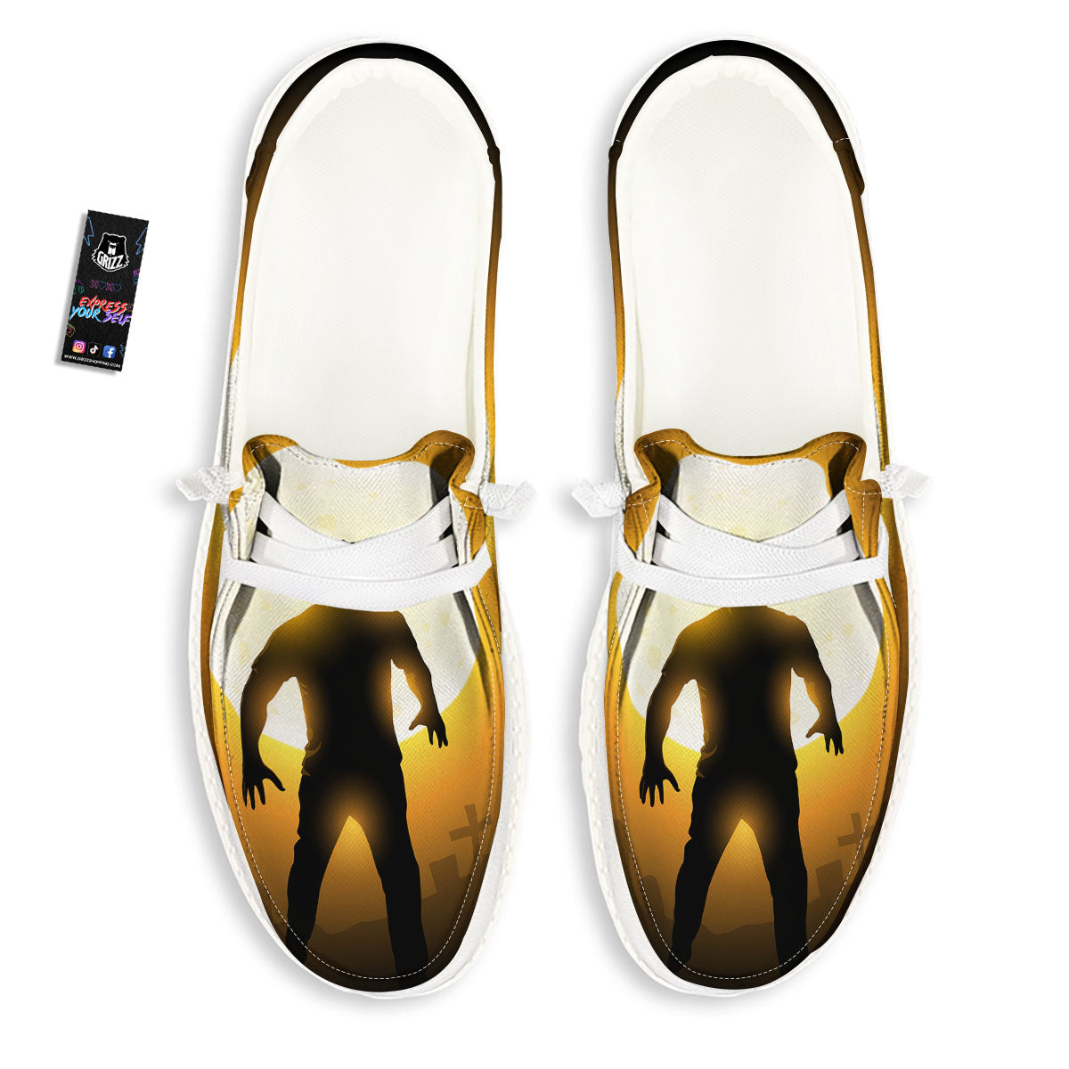 Walking Zombie Halloween Print White Loafers-grizzshop