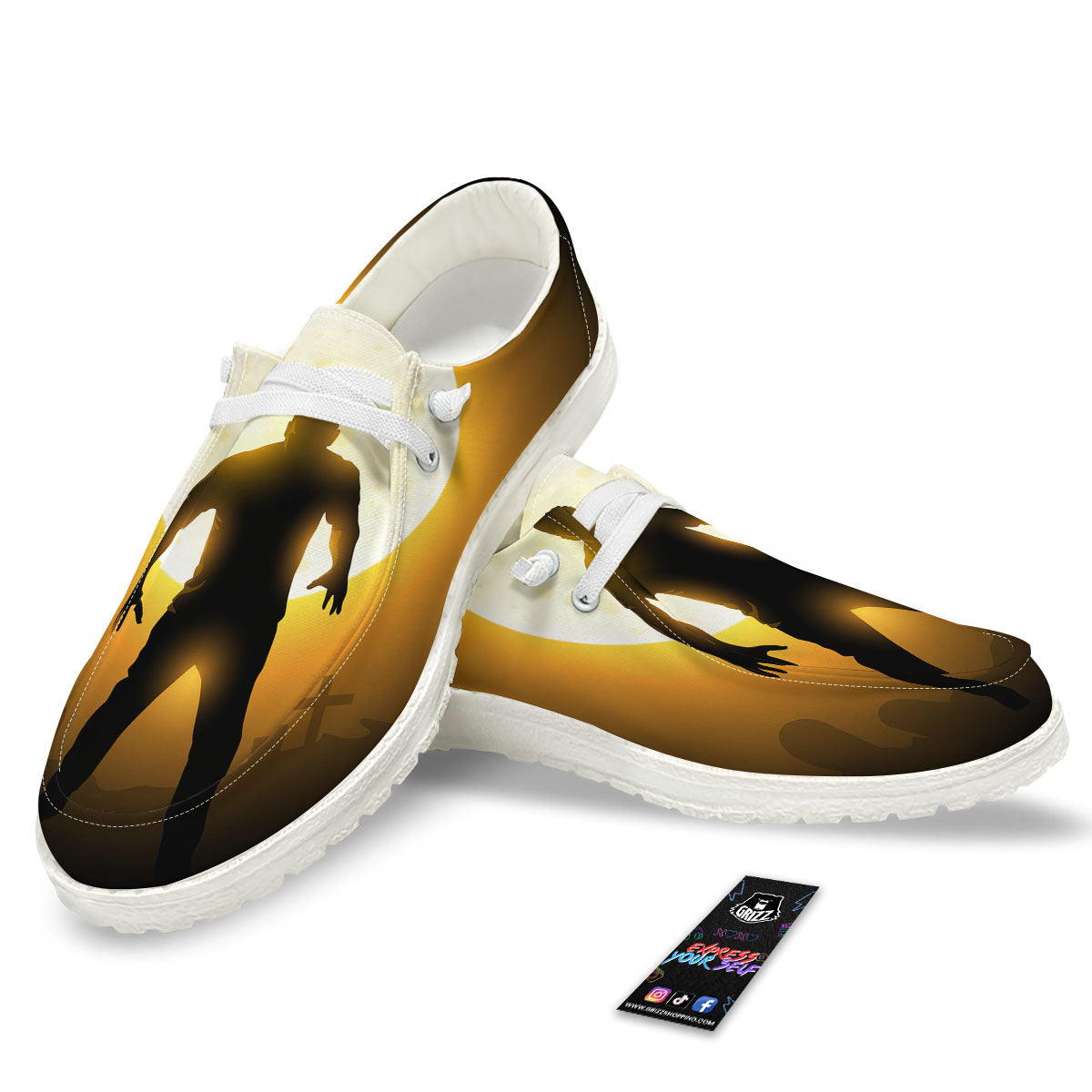 Walking Zombie Halloween Print White Loafers-grizzshop