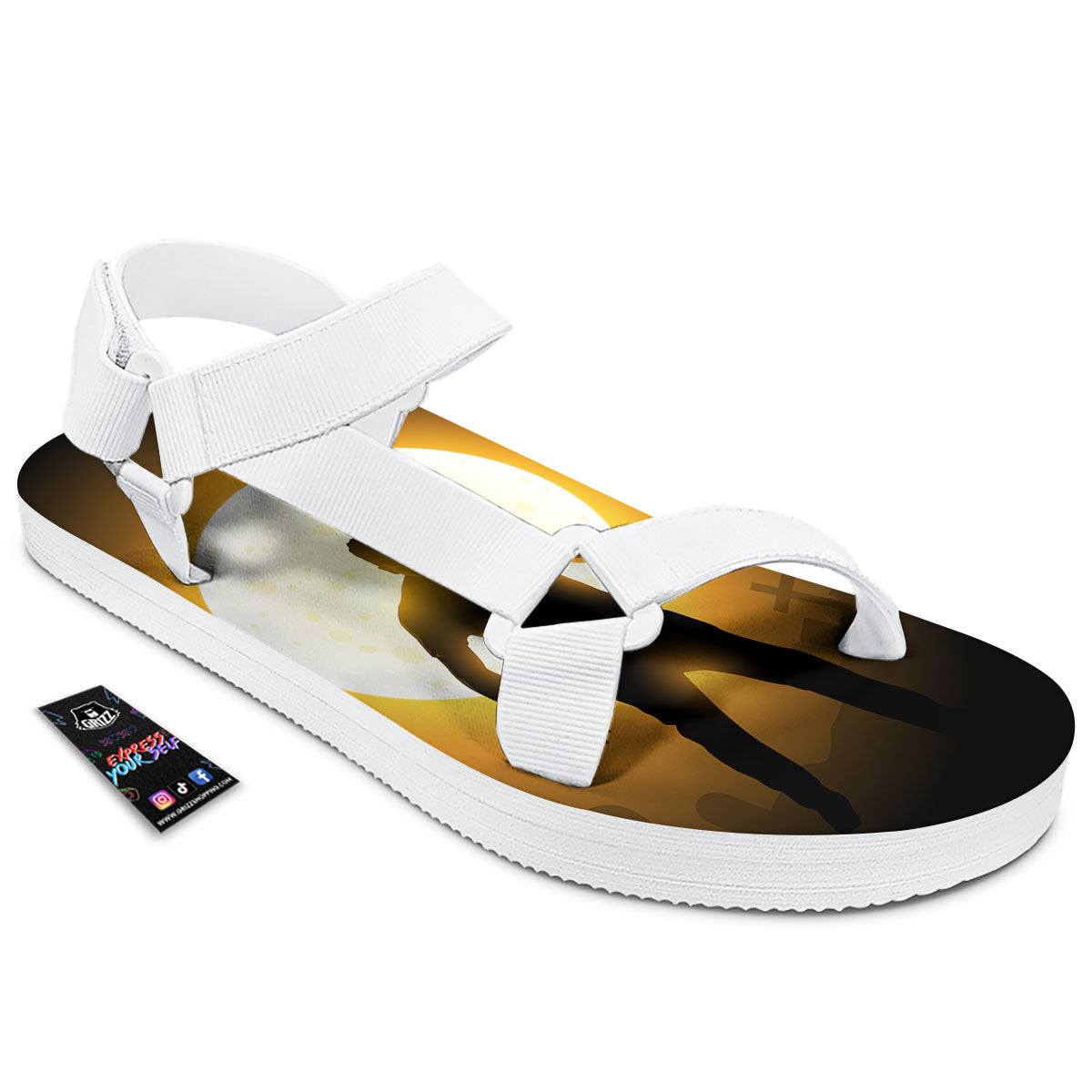 Walking Zombie Halloween Print White Open Toe Sandals-grizzshop