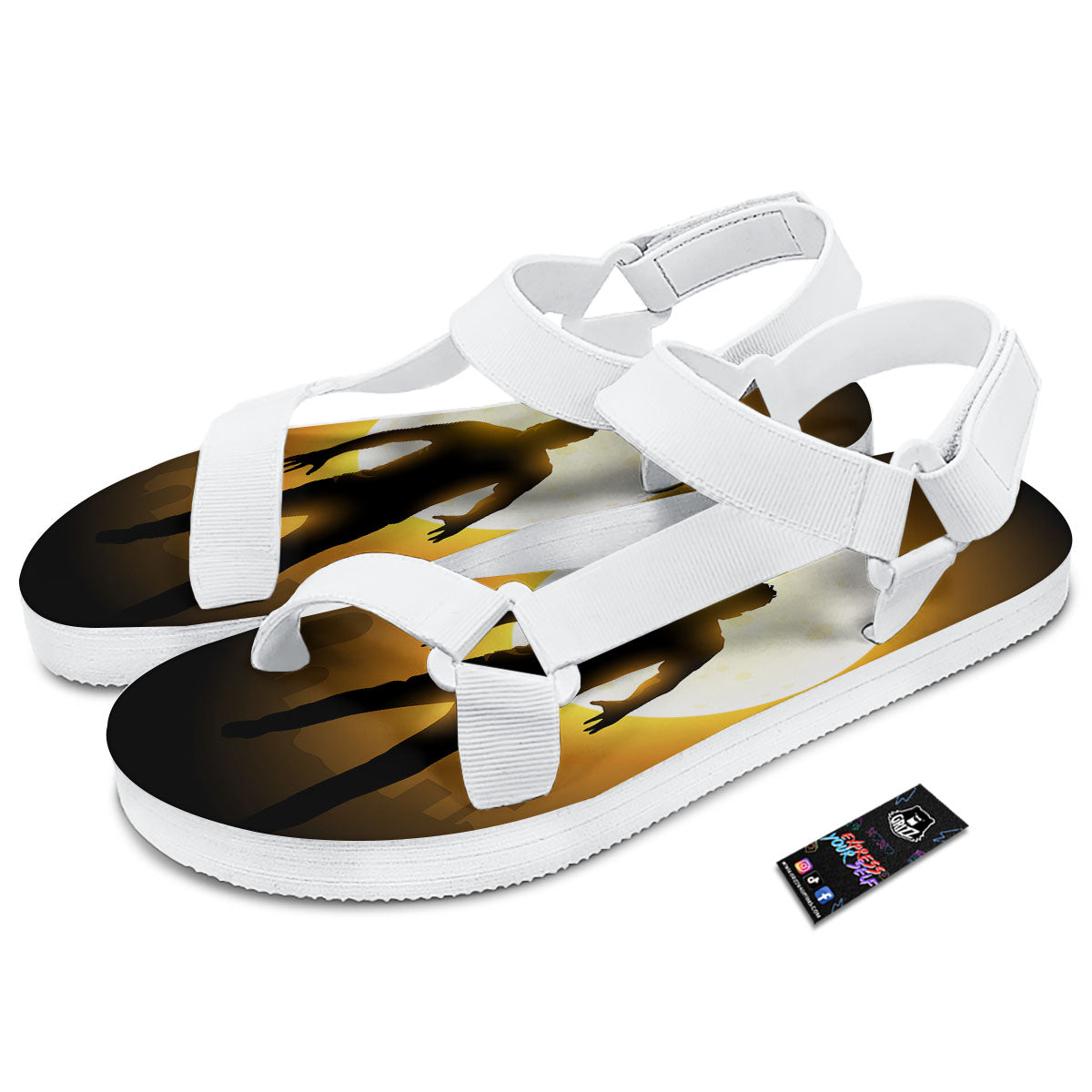 Walking Zombie Halloween Print White Open Toe Sandals-grizzshop