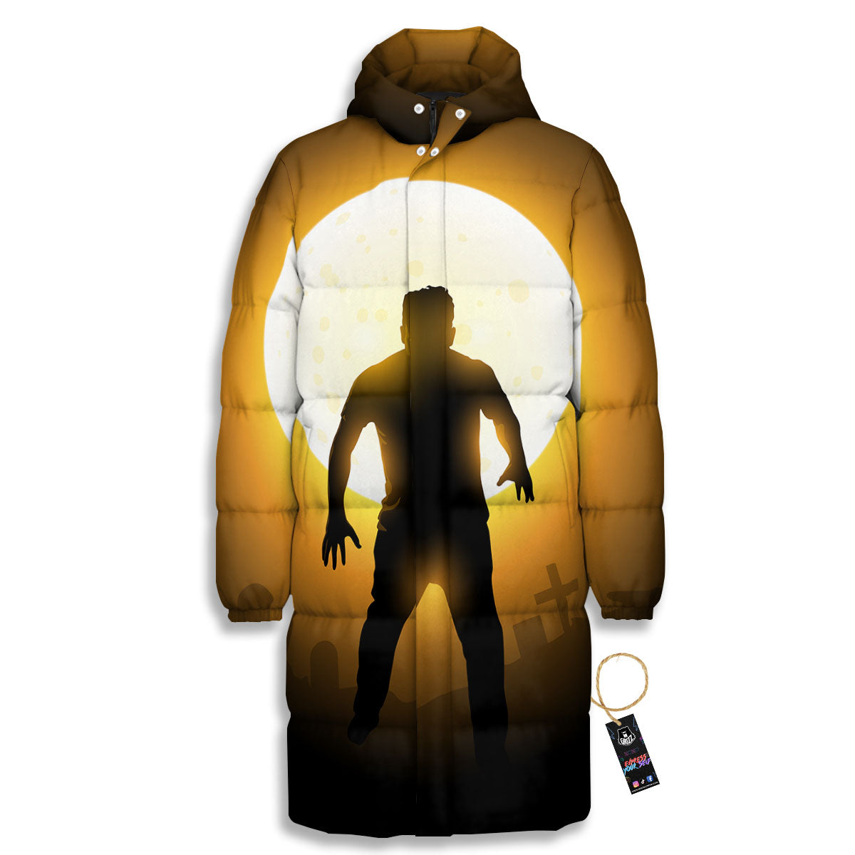 Walking Zombie Halloween Print Long Down Jacket