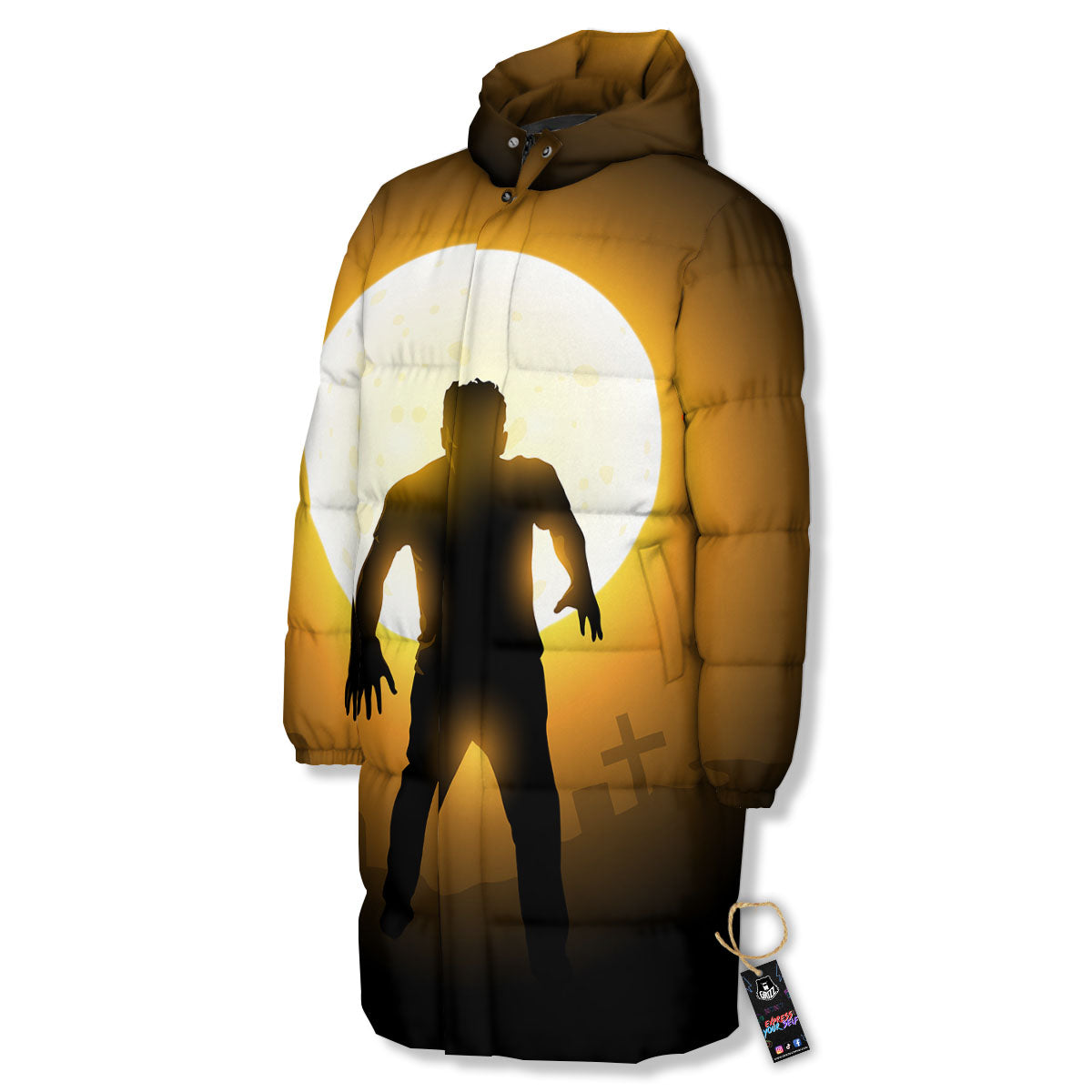 Walking Zombie Halloween Print Long Down Jacket