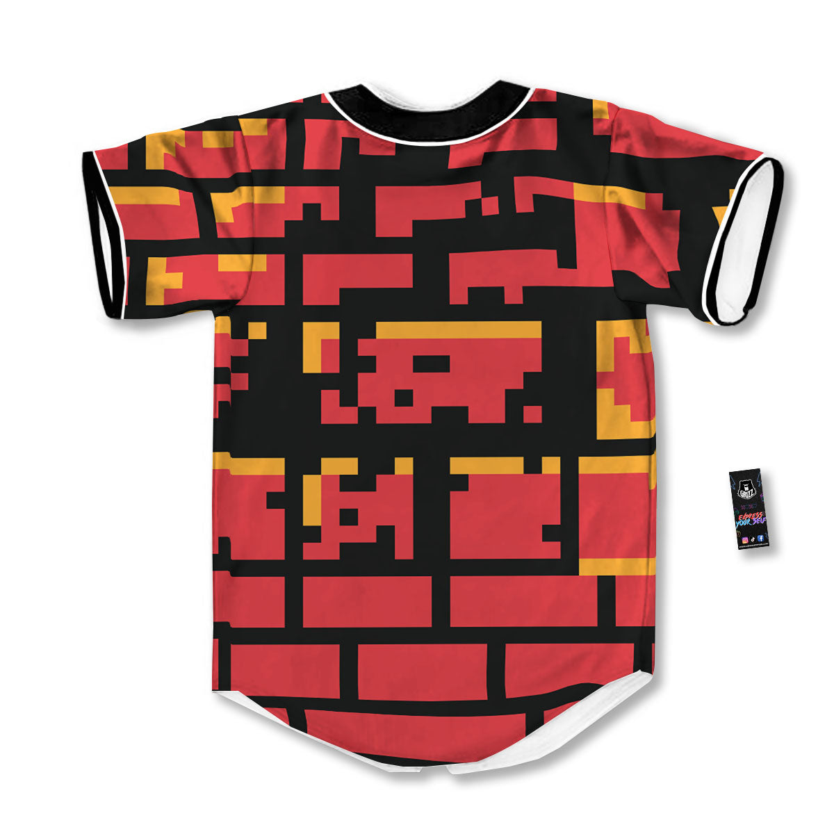 Wall Orange 8-Bit Pixel Print Baseball Jersey-grizzshop