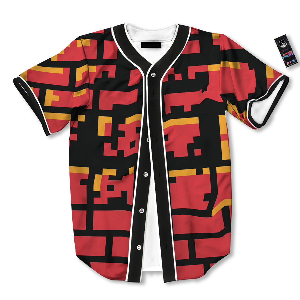 Wall Orange 8-Bit Pixel Print Baseball Jersey-grizzshop