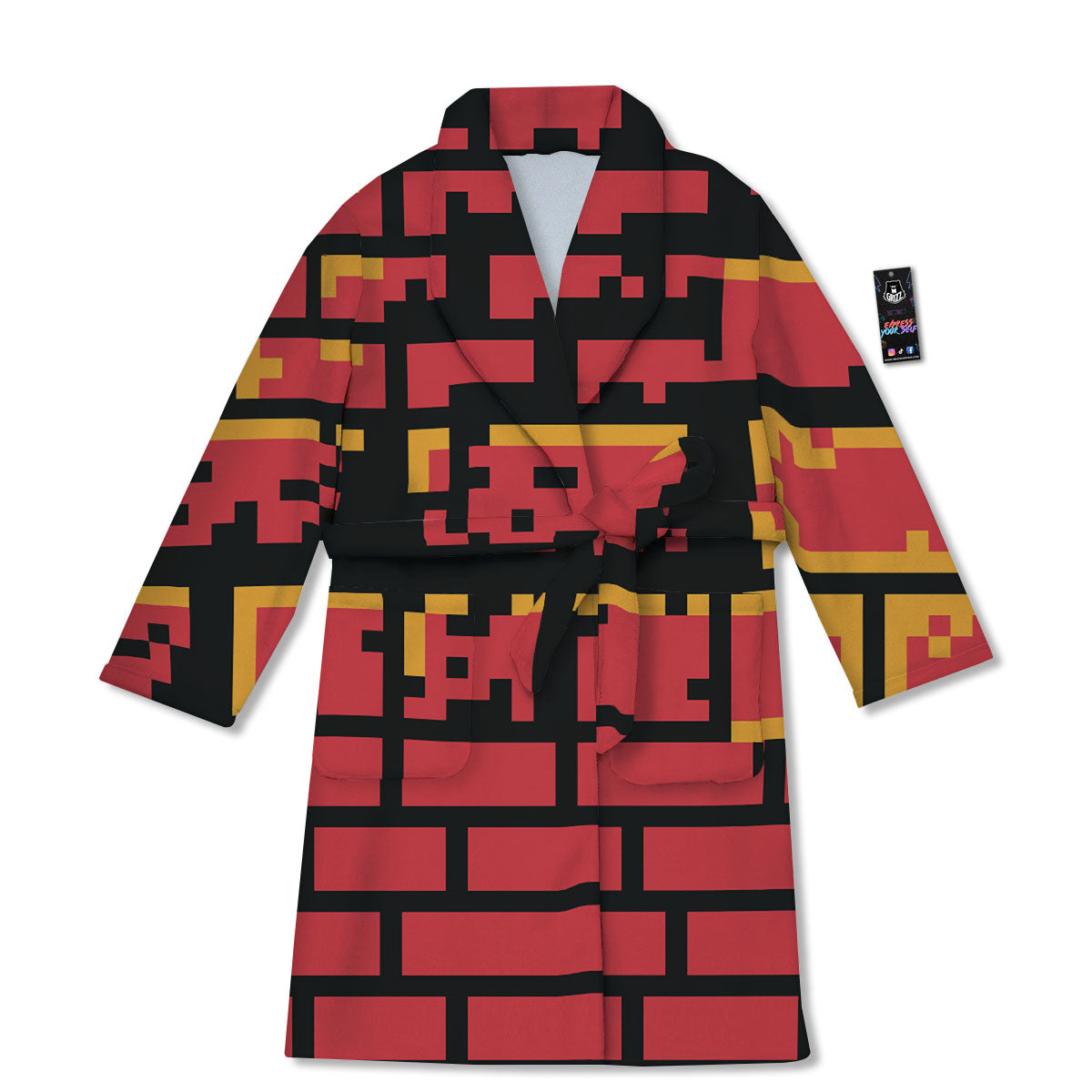 Wall Orange 8-Bit Pixel Print Bathrobe-grizzshop