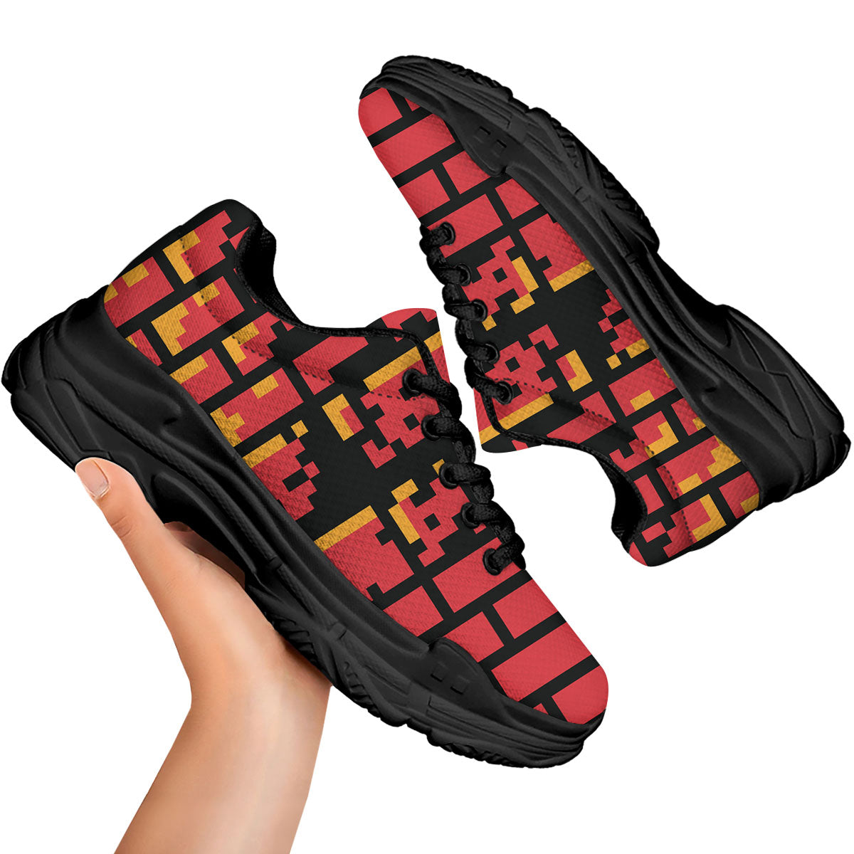 Wall Orange 8-Bit Pixel Print Black Chunky Shoes-grizzshop