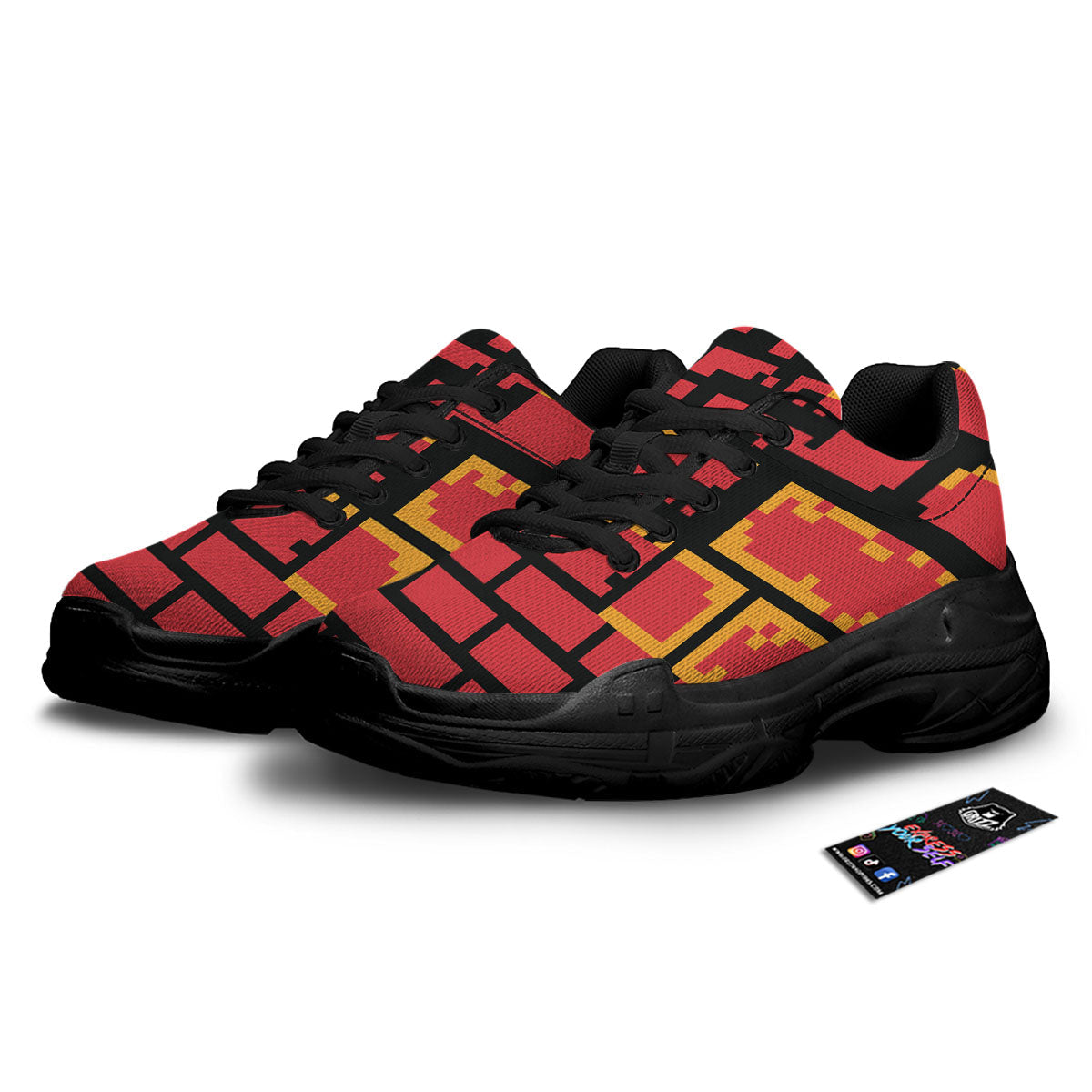 Wall Orange 8-Bit Pixel Print Black Chunky Shoes-grizzshop