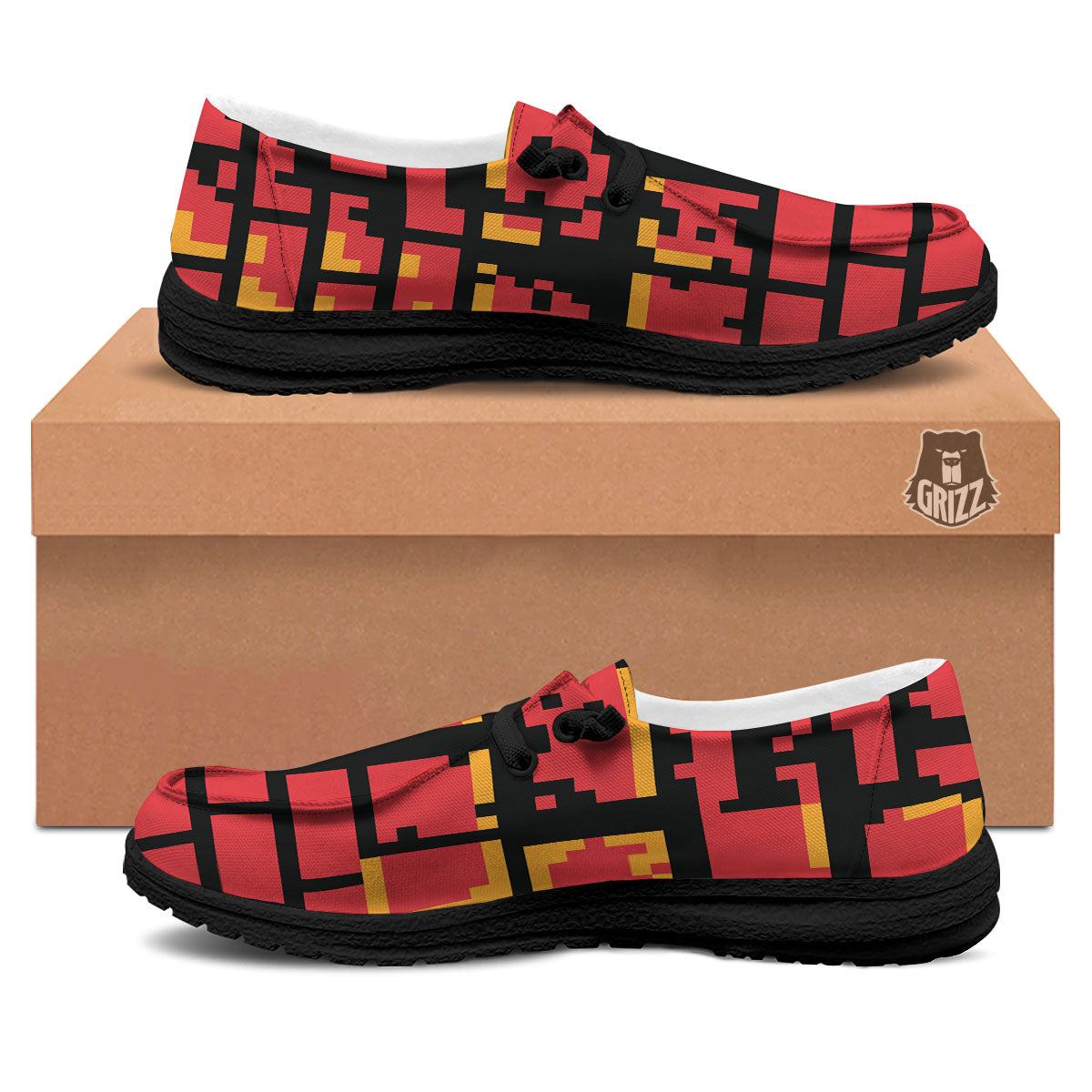 Wall Orange 8-Bit Pixel Print Black Loafers-grizzshop