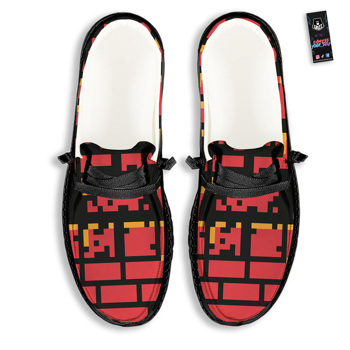 Wall Orange 8-Bit Pixel Print Black Loafers-grizzshop