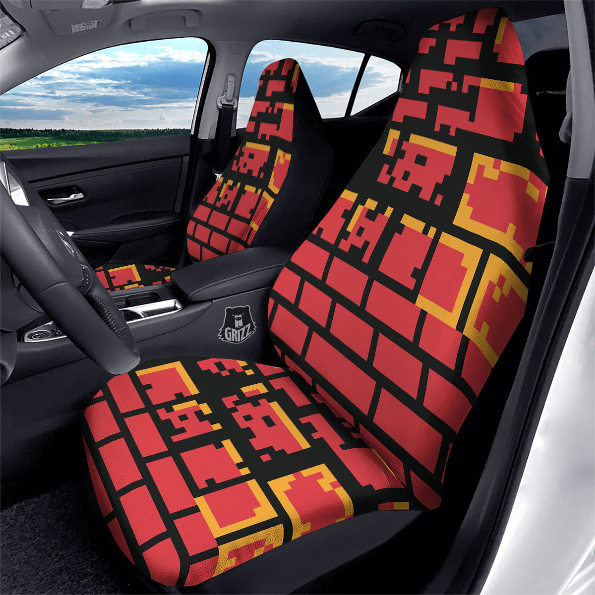 Wall Orange 8-Bit Pixel Print Car Seat Covers-grizzshop