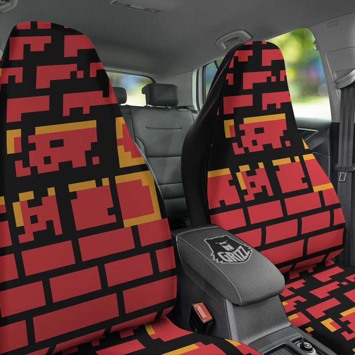 Wall Orange 8-Bit Pixel Print Car Seat Covers-grizzshop