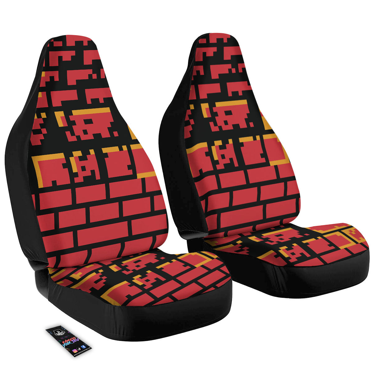 Wall Orange 8-Bit Pixel Print Car Seat Covers-grizzshop