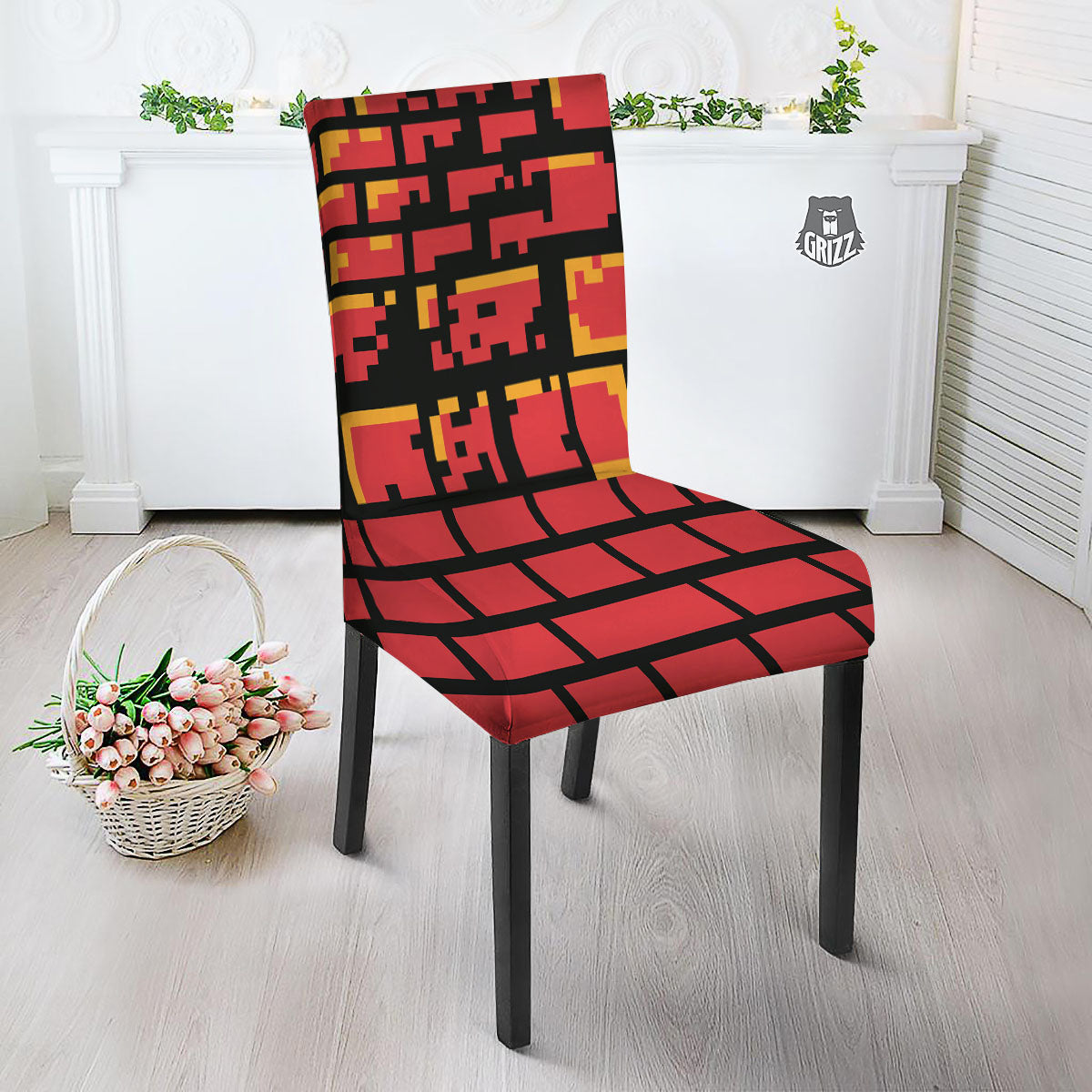 Wall Orange 8-Bit Pixel Print Dining Chair Slipcover-grizzshop