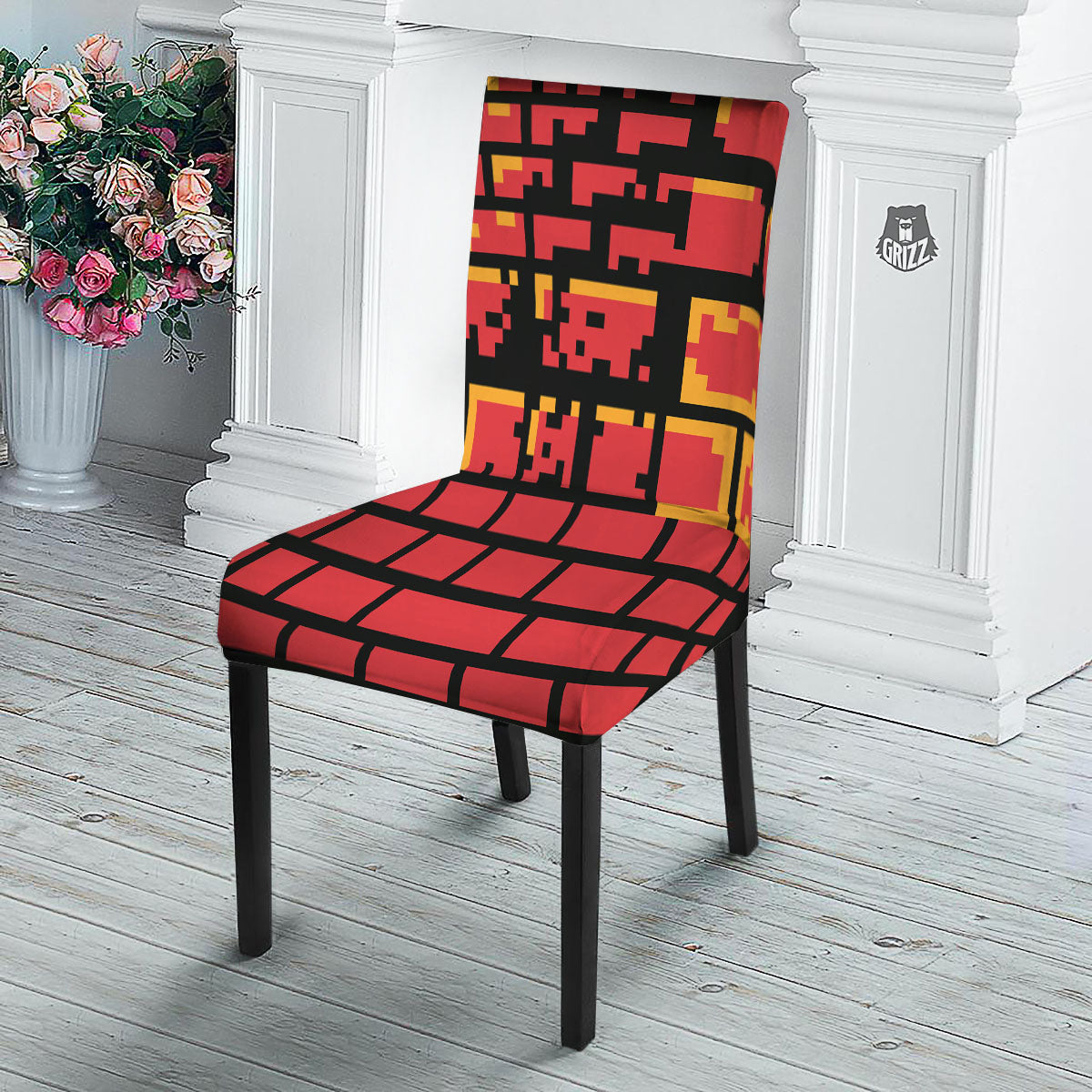 Wall Orange 8-Bit Pixel Print Dining Chair Slipcover-grizzshop