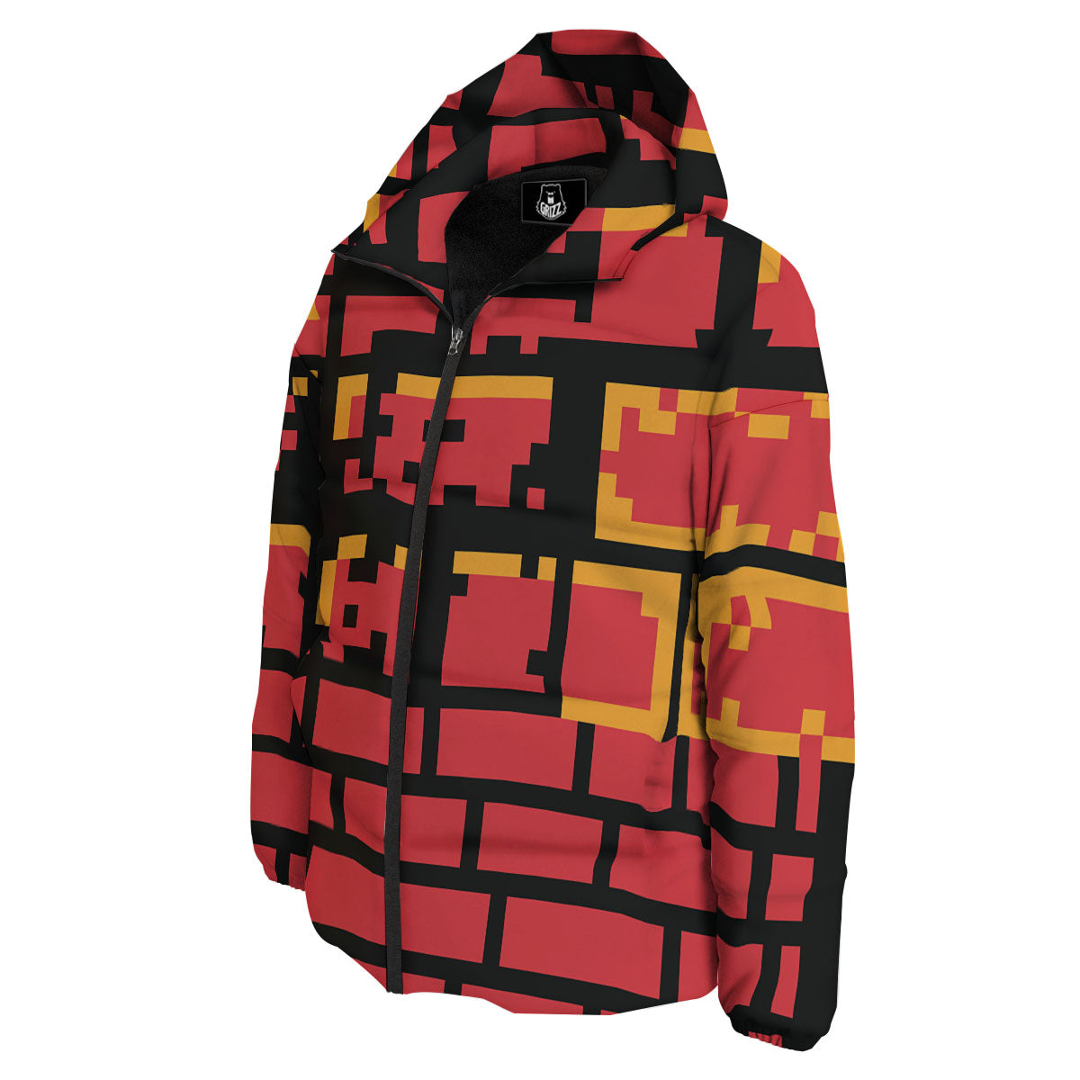 Wall Orange 8-Bit Pixel Print Down Jacket-grizzshop