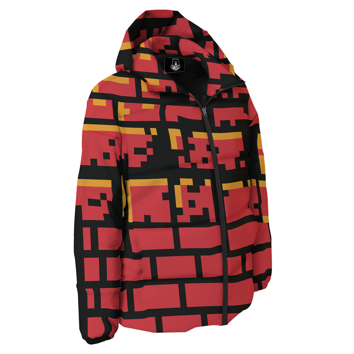 Wall Orange 8-Bit Pixel Print Down Jacket-grizzshop