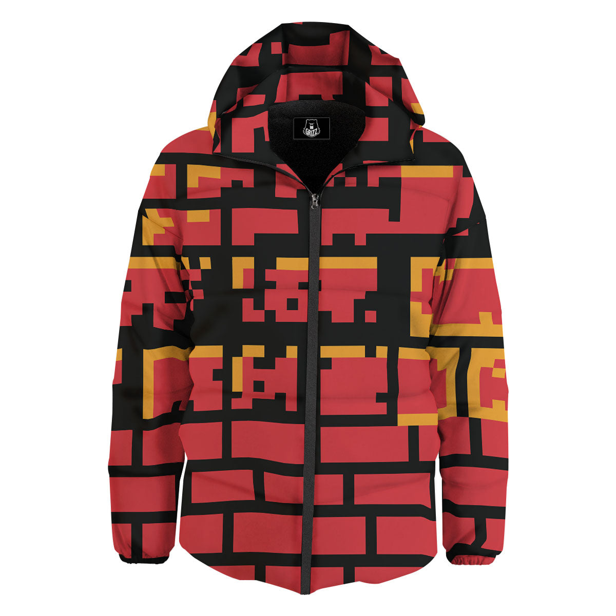Wall Orange 8-Bit Pixel Print Down Jacket-grizzshop