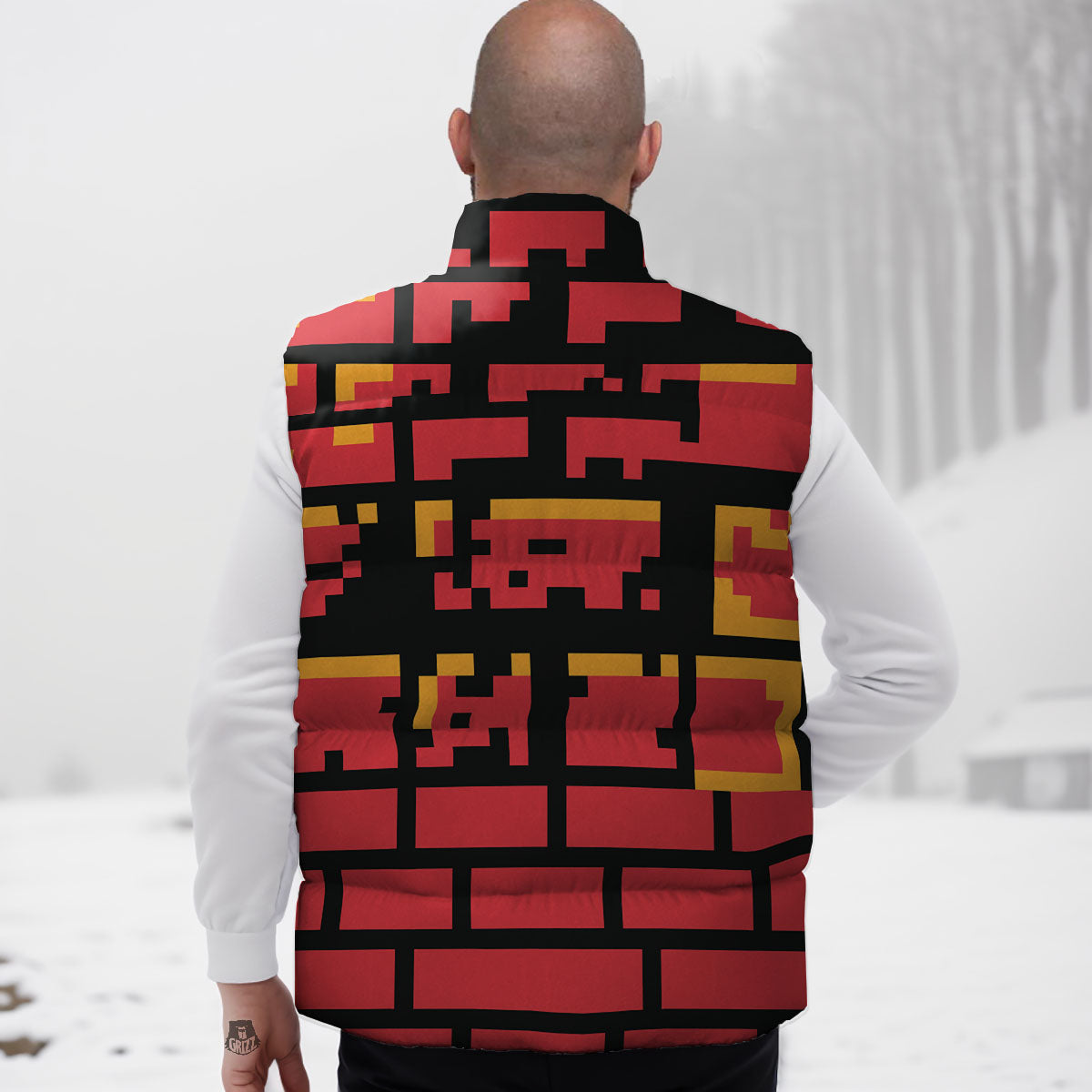 Wall Orange 8-Bit Pixel Print Down Vest-grizzshop
