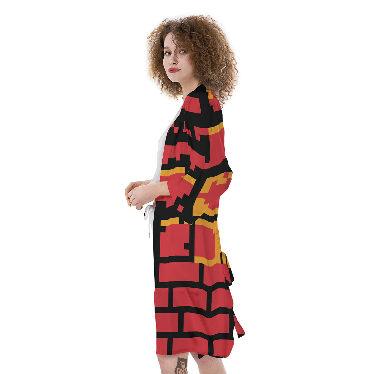 Wall Orange 8-Bit Pixel Print Kimono-grizzshop