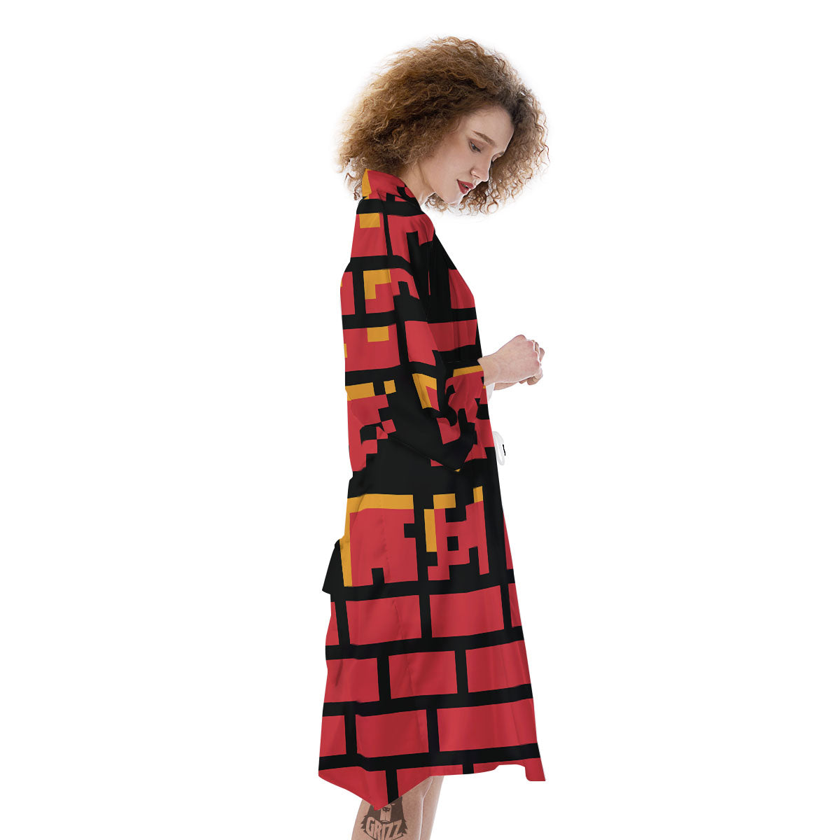 Wall Orange 8-Bit Pixel Print Kimono-grizzshop
