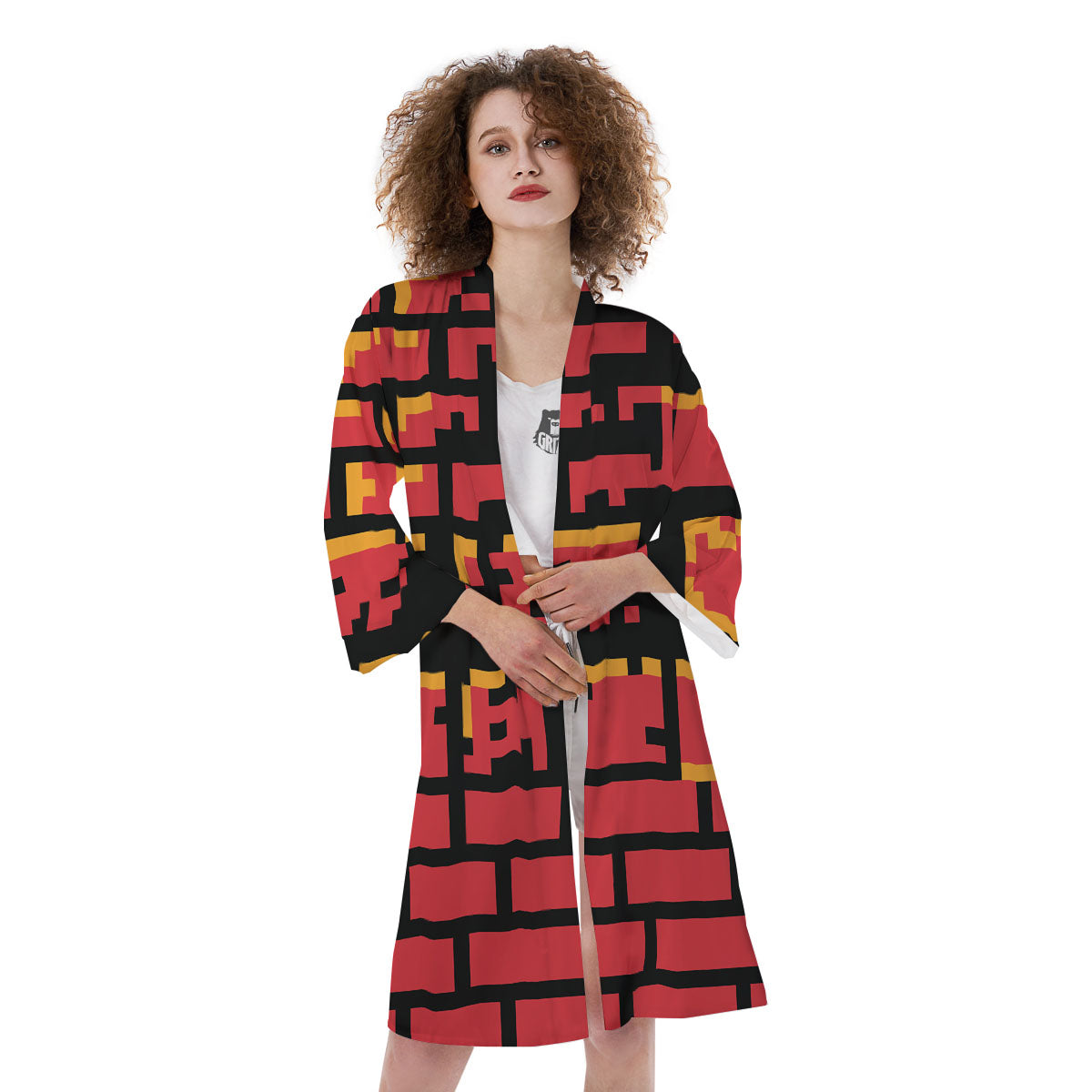 Wall Orange 8-Bit Pixel Print Kimono-grizzshop