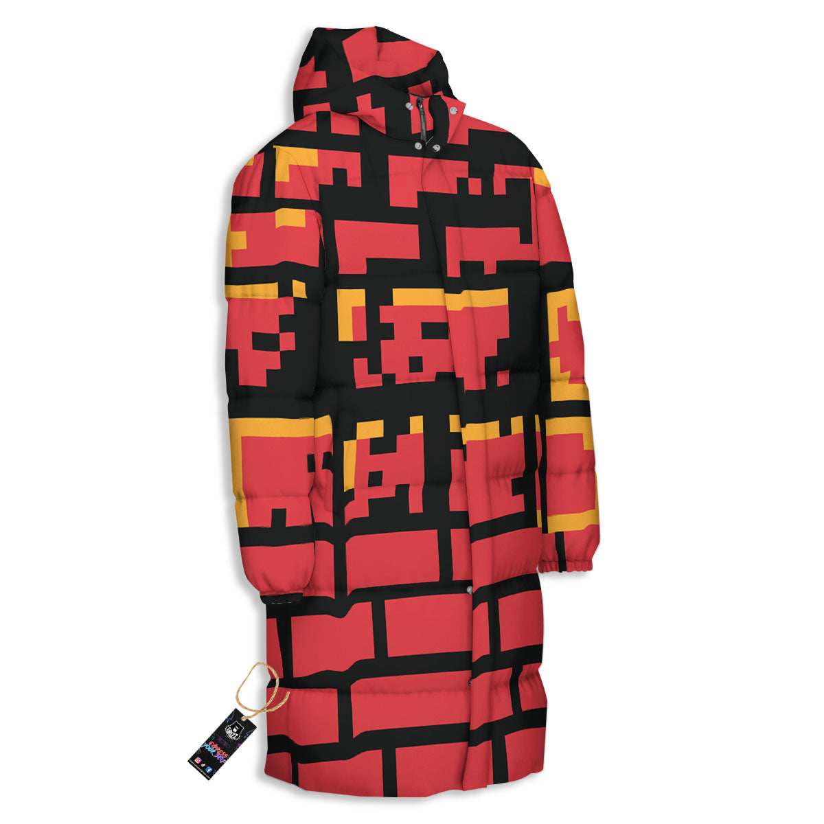 Wall Orange 8-Bit Pixel Print Long Down Jacket-grizzshop