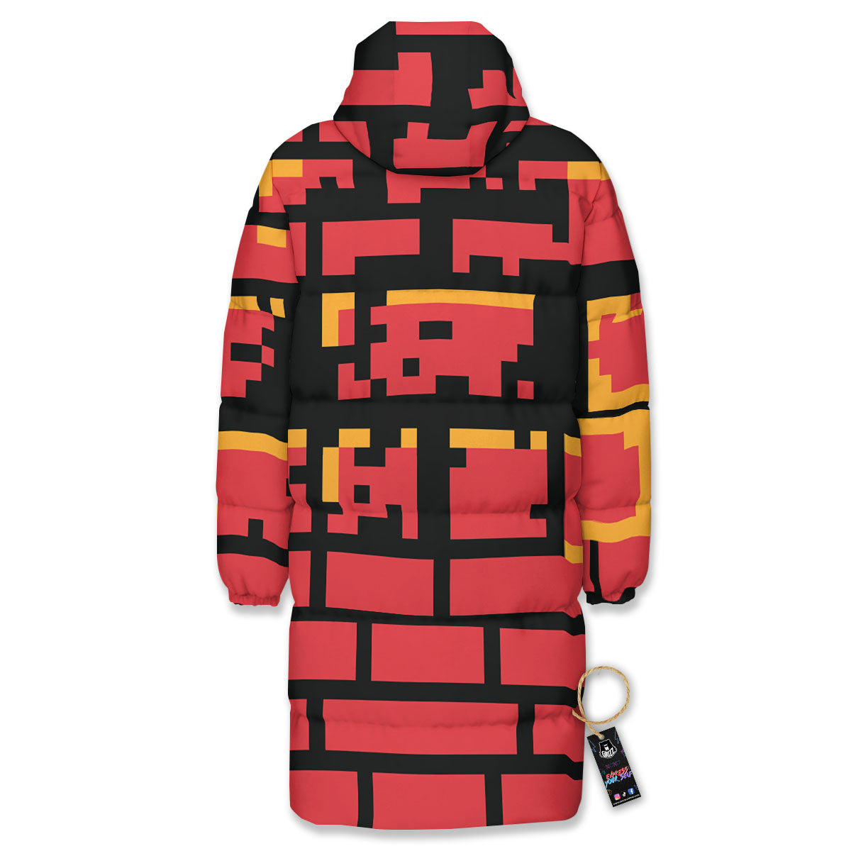 Wall Orange 8-Bit Pixel Print Long Down Jacket-grizzshop