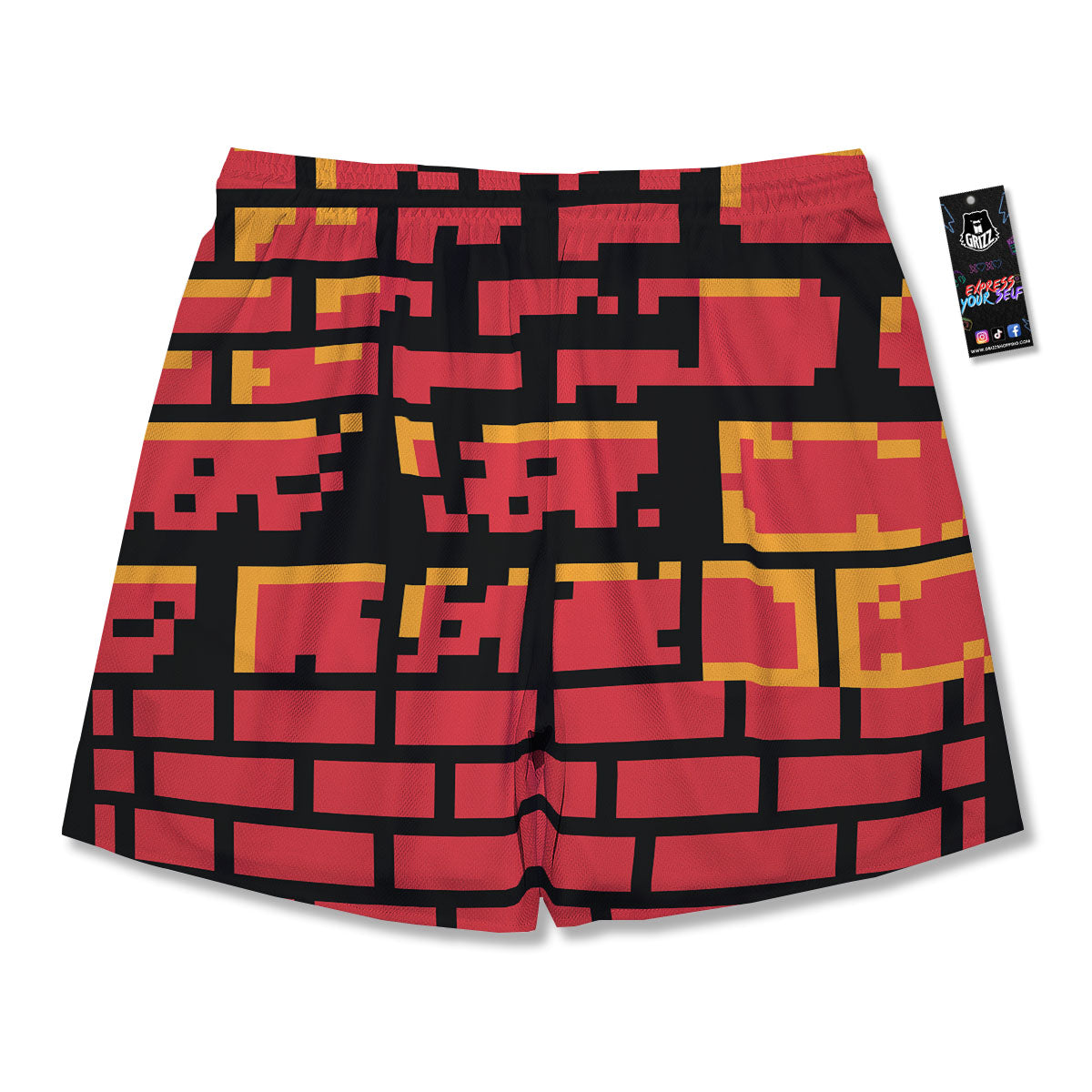 Wall Orange 8-Bit Pixel Print Men's Running Shorts-grizzshop
