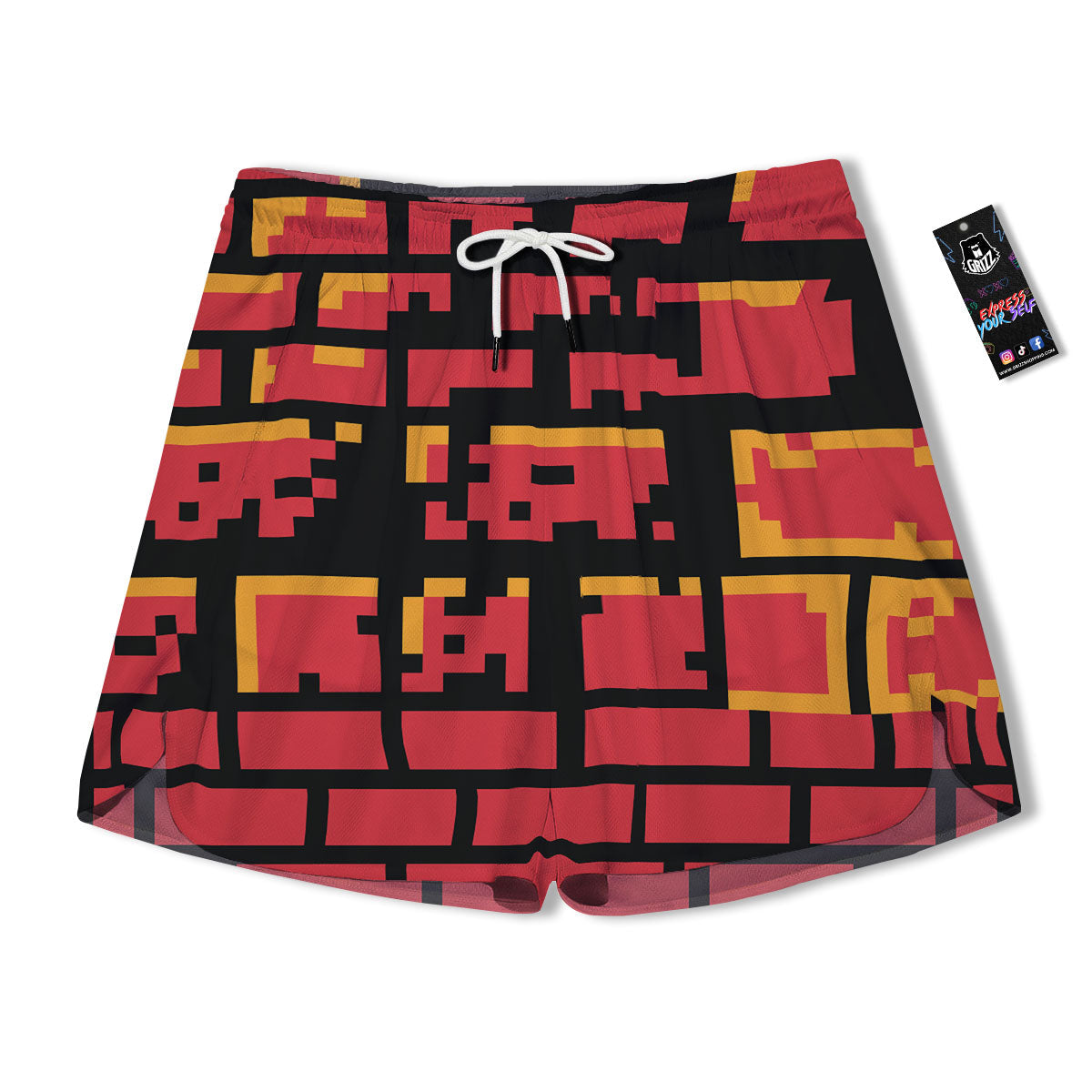 Wall Orange 8-Bit Pixel Print Men's Running Shorts-grizzshop