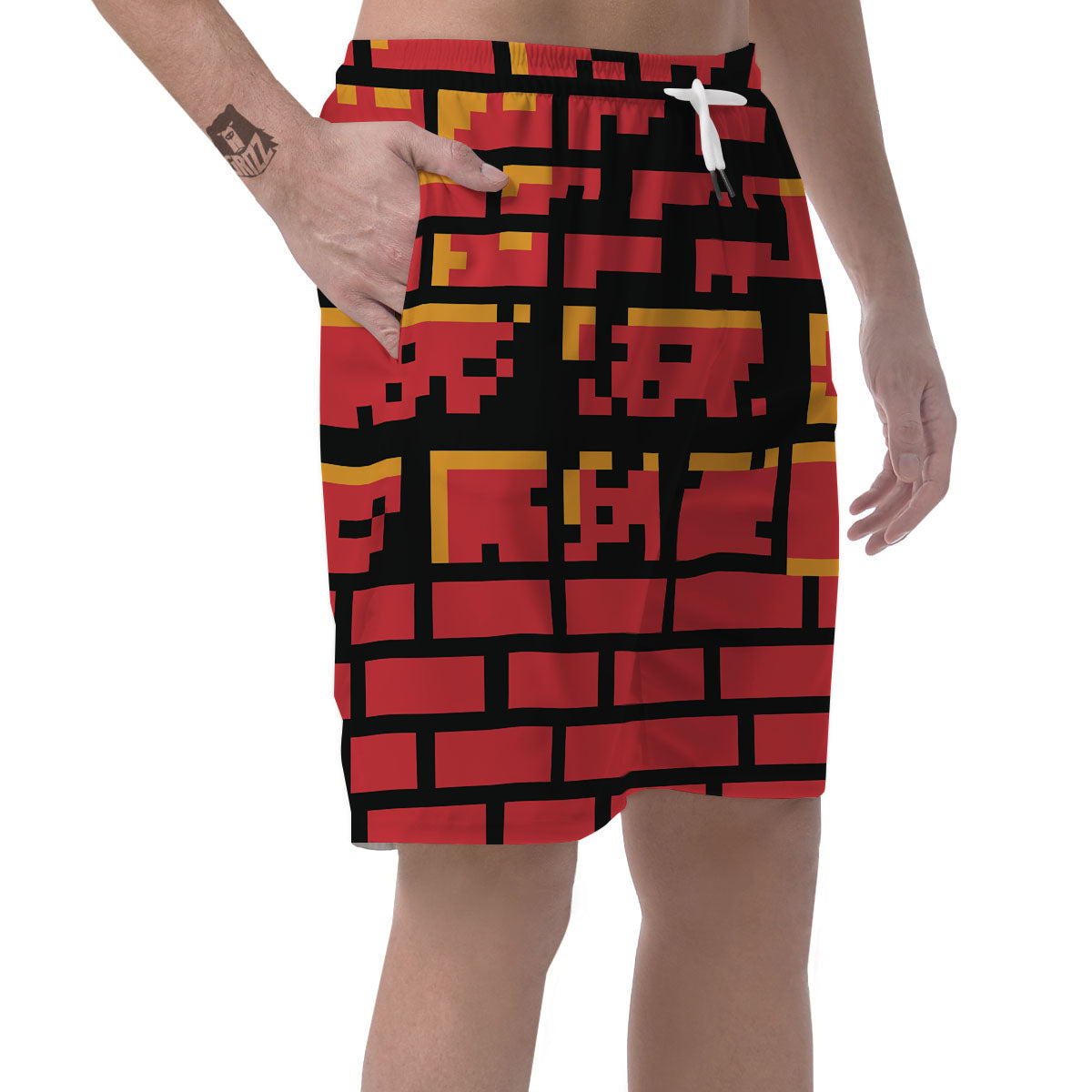Wall Orange 8-Bit Pixel Print Men's Shorts-grizzshop