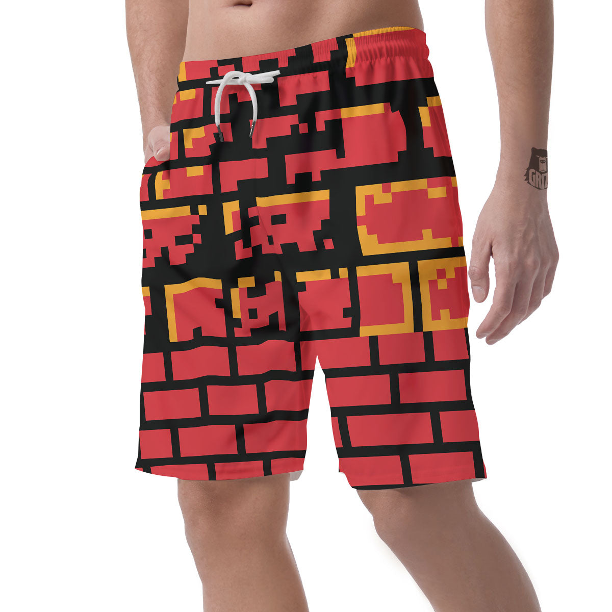 Wall Orange 8-Bit Pixel Print Men's Shorts-grizzshop