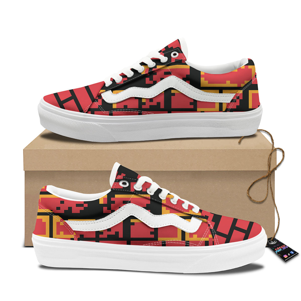 Wall Orange 8-Bit Pixel Print Skate Shoes-grizzshop