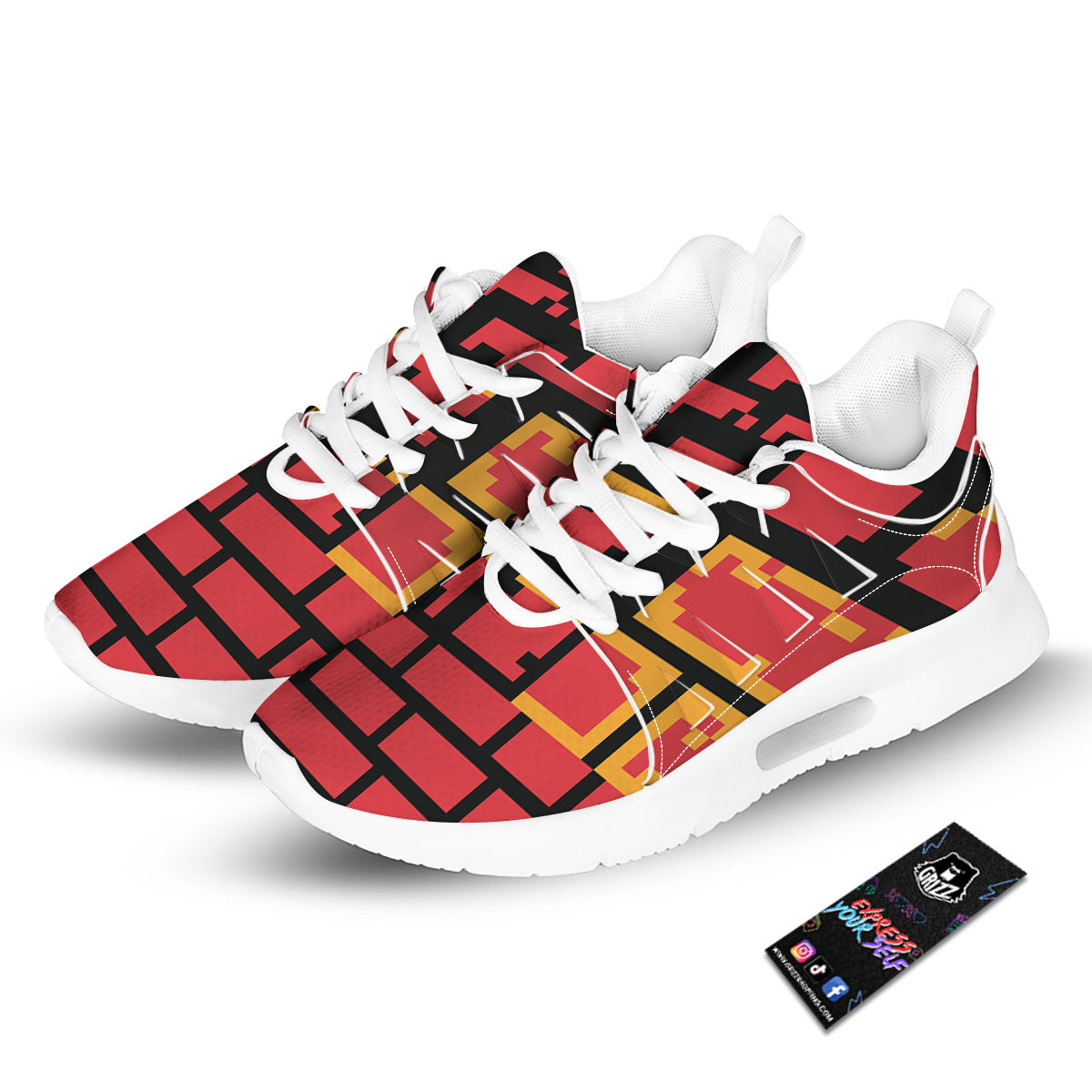 Wall Orange 8-Bit Pixel Print Tennis Shoes-grizzshop