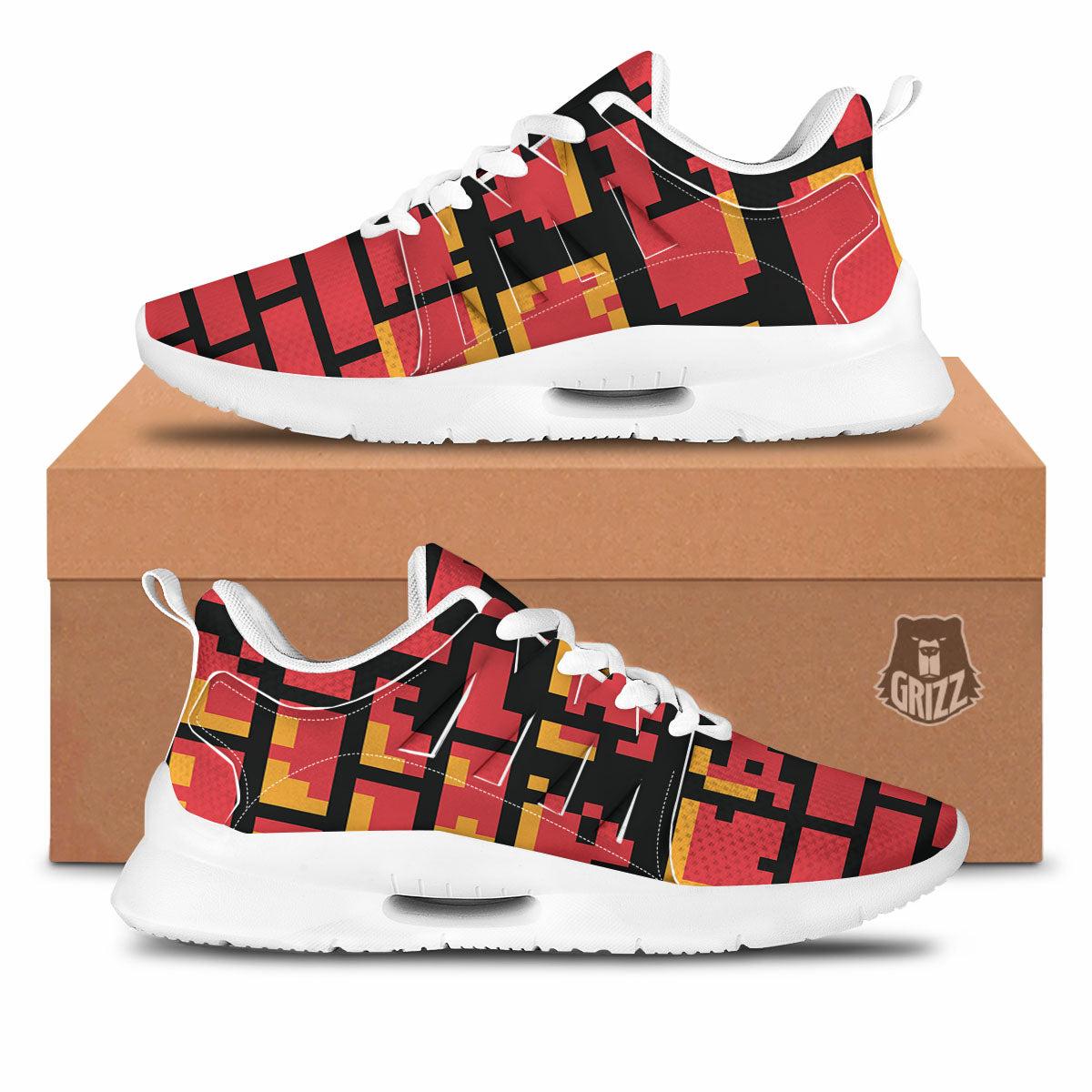Wall Orange 8-Bit Pixel Print Tennis Shoes-grizzshop