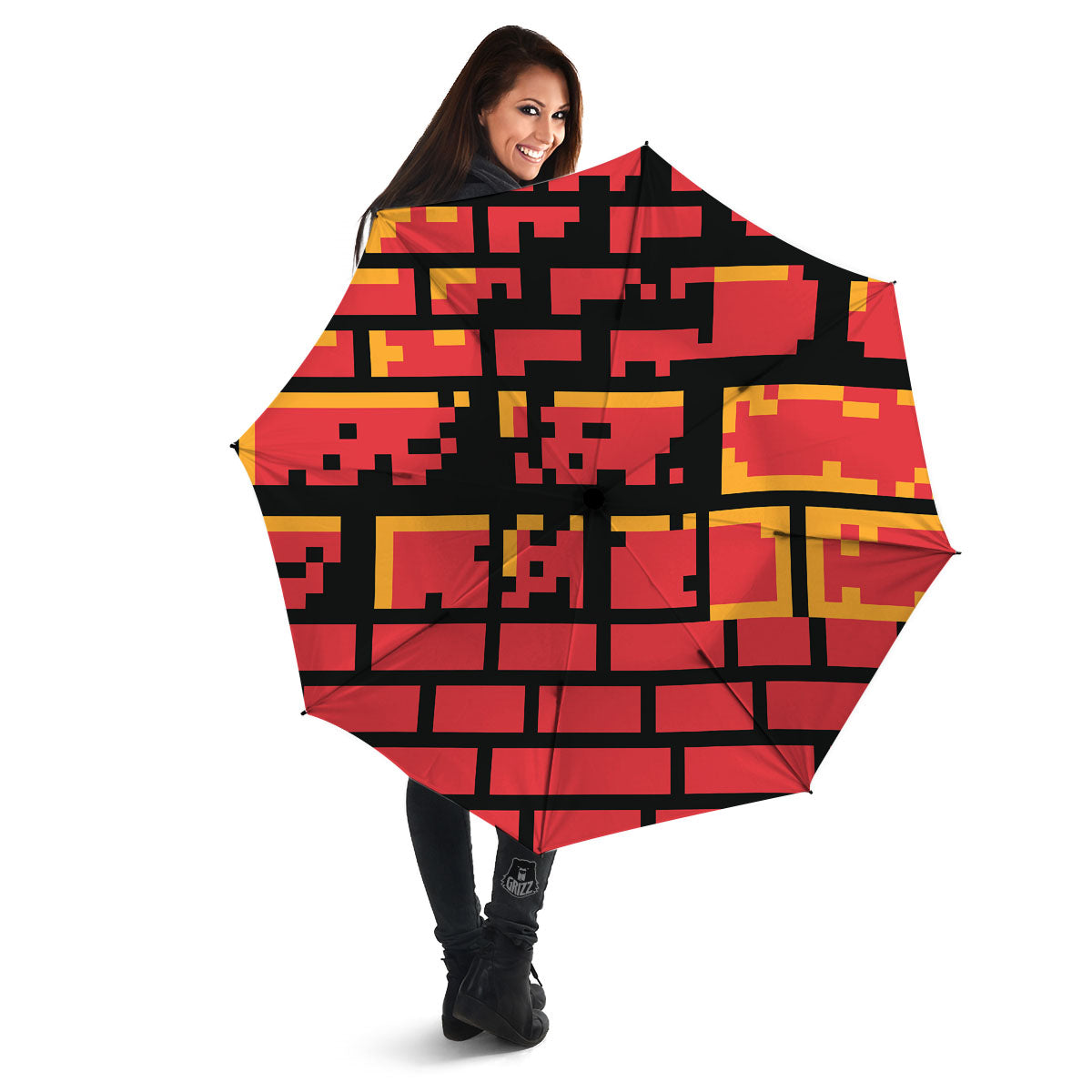 Wall Orange 8-Bit Pixel Print Umbrella-grizzshop