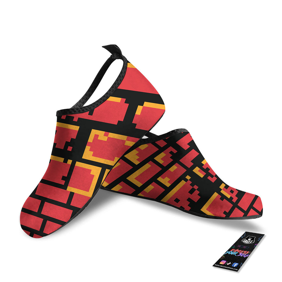 Wall Orange 8-Bit Pixel Print Water Shoes-grizzshop