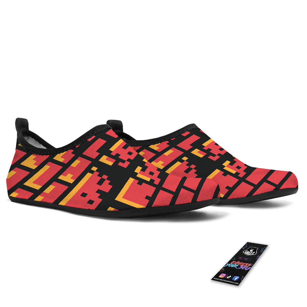 Wall Orange 8-Bit Pixel Print Water Shoes-grizzshop