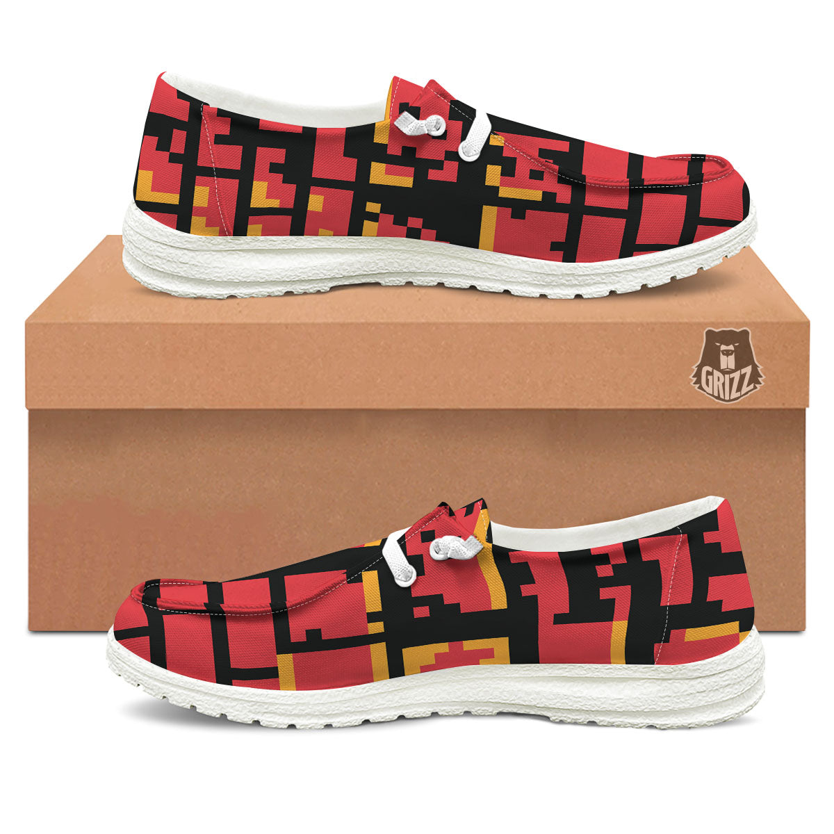 Wall Orange 8-Bit Pixel Print White Loafers-grizzshop