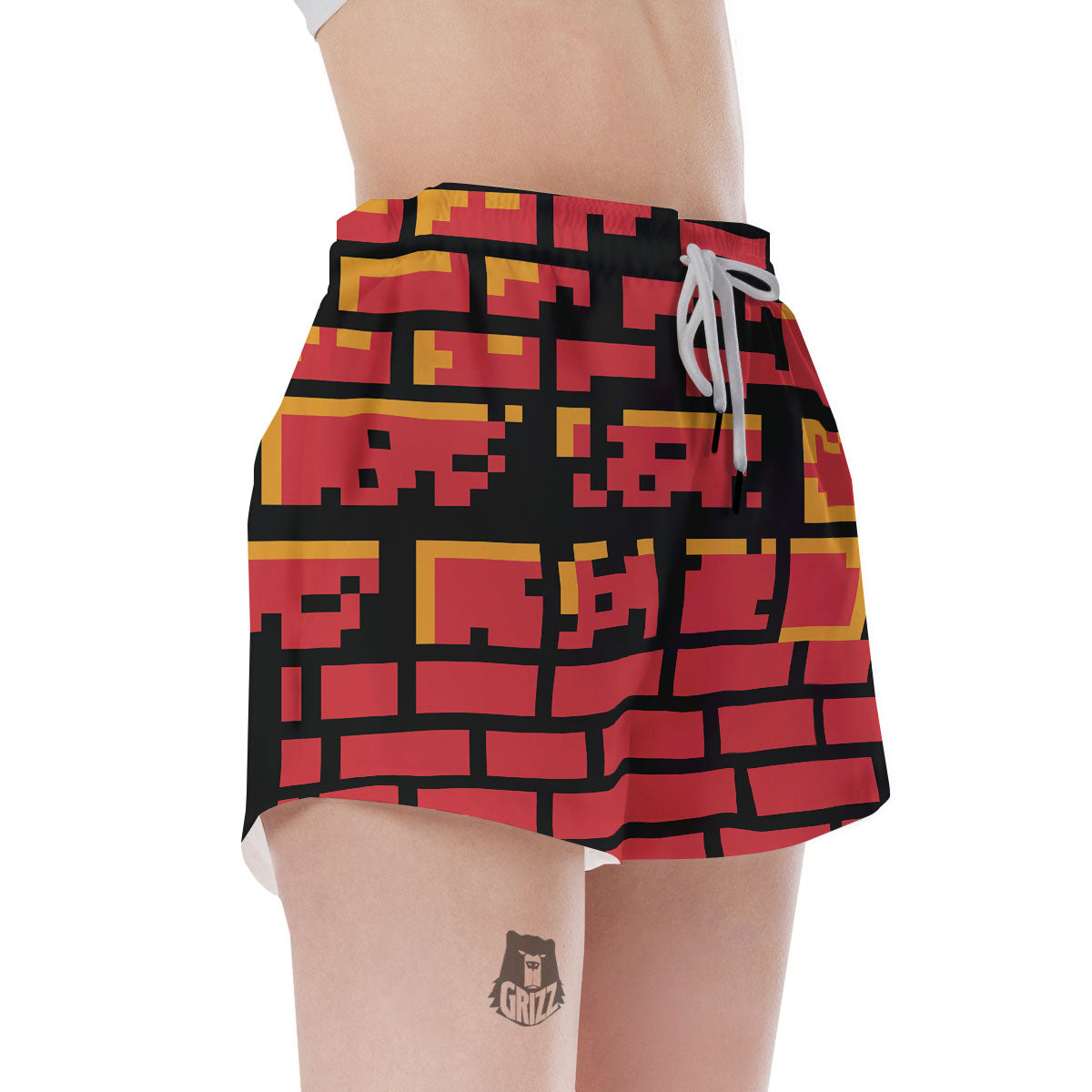 Wall Orange 8-Bit Pixel Print Women's Shorts-grizzshop